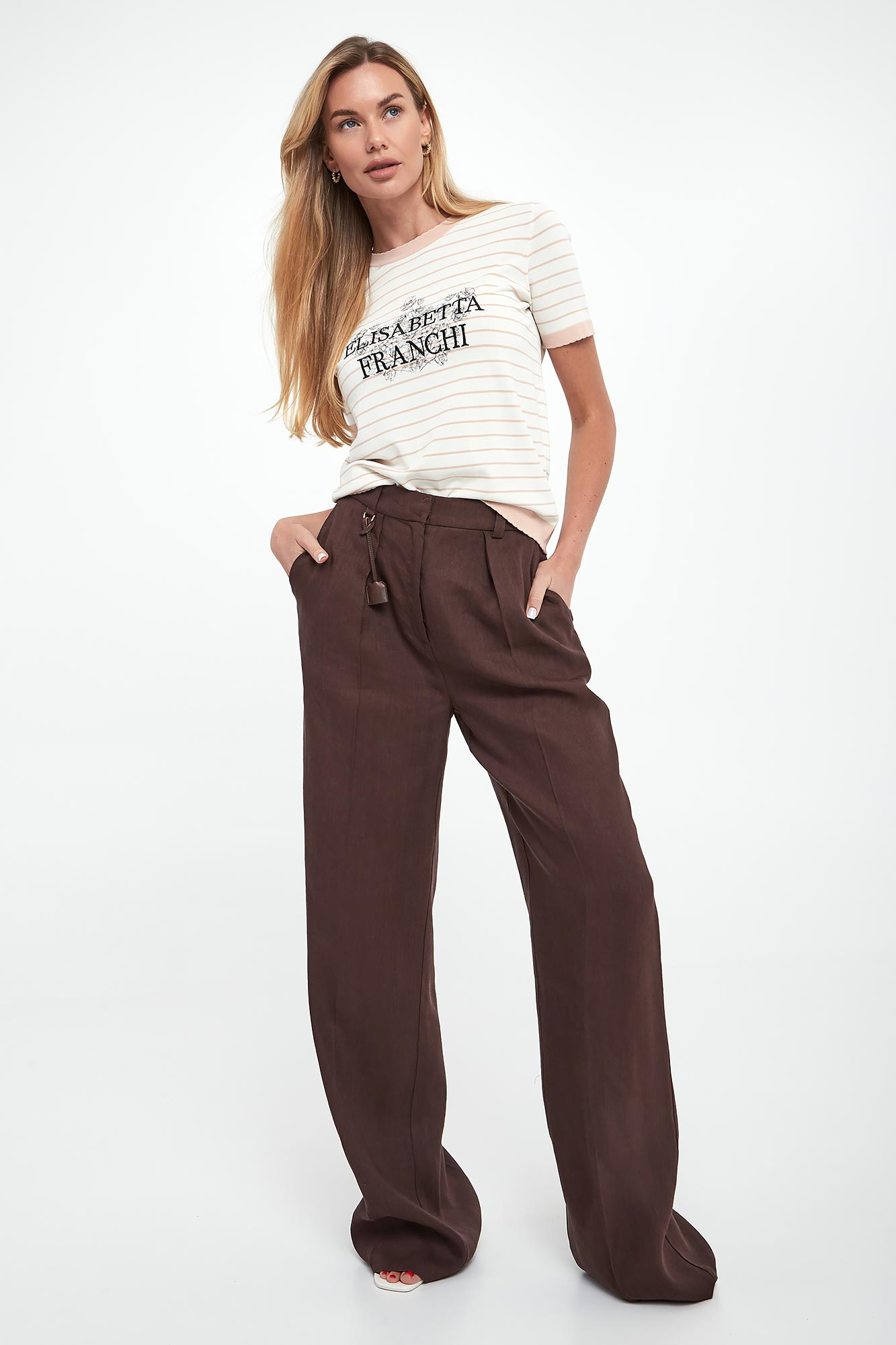 Spodnie damskie z lnianej gabardyny ELISABETTA FRANCHI