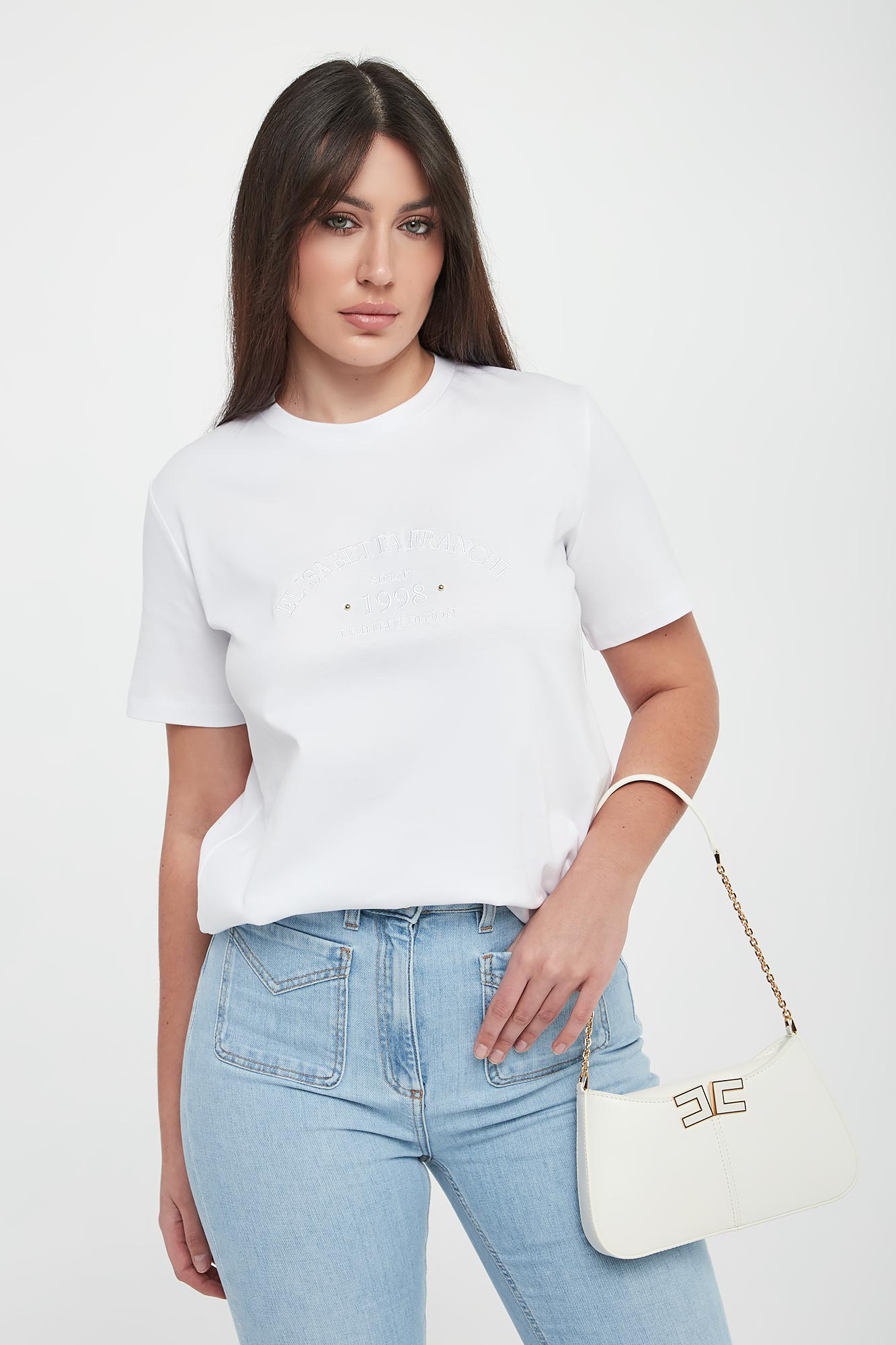 T-shirt damski z logo ELISABETTA FRANCHI
