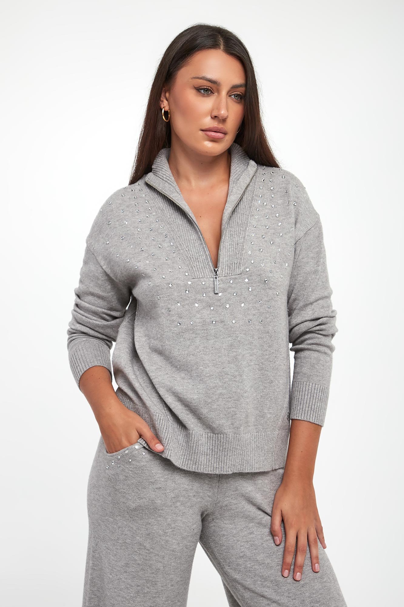 Sweter damski z kryształkami JOSEPH RIBKOFF