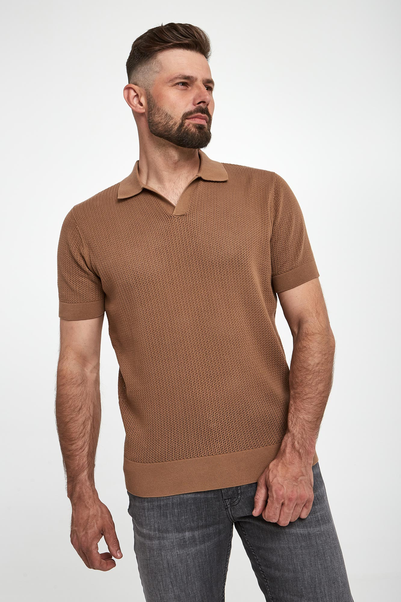 Polo męskie z dzianiny ażurowej KARL LAGERFELD