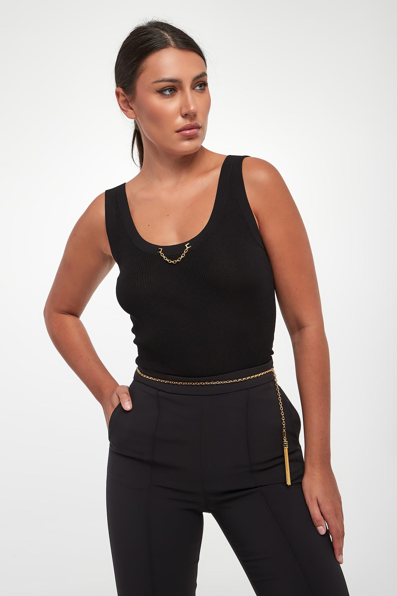 Top damski prążkowany z jedwabiem ELISABETTA FRANCHI