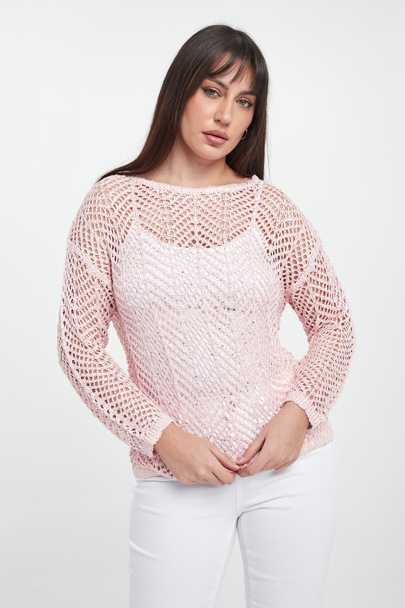 Sweter damski ażurowy z cekinami JOSEPH RIBKOFF