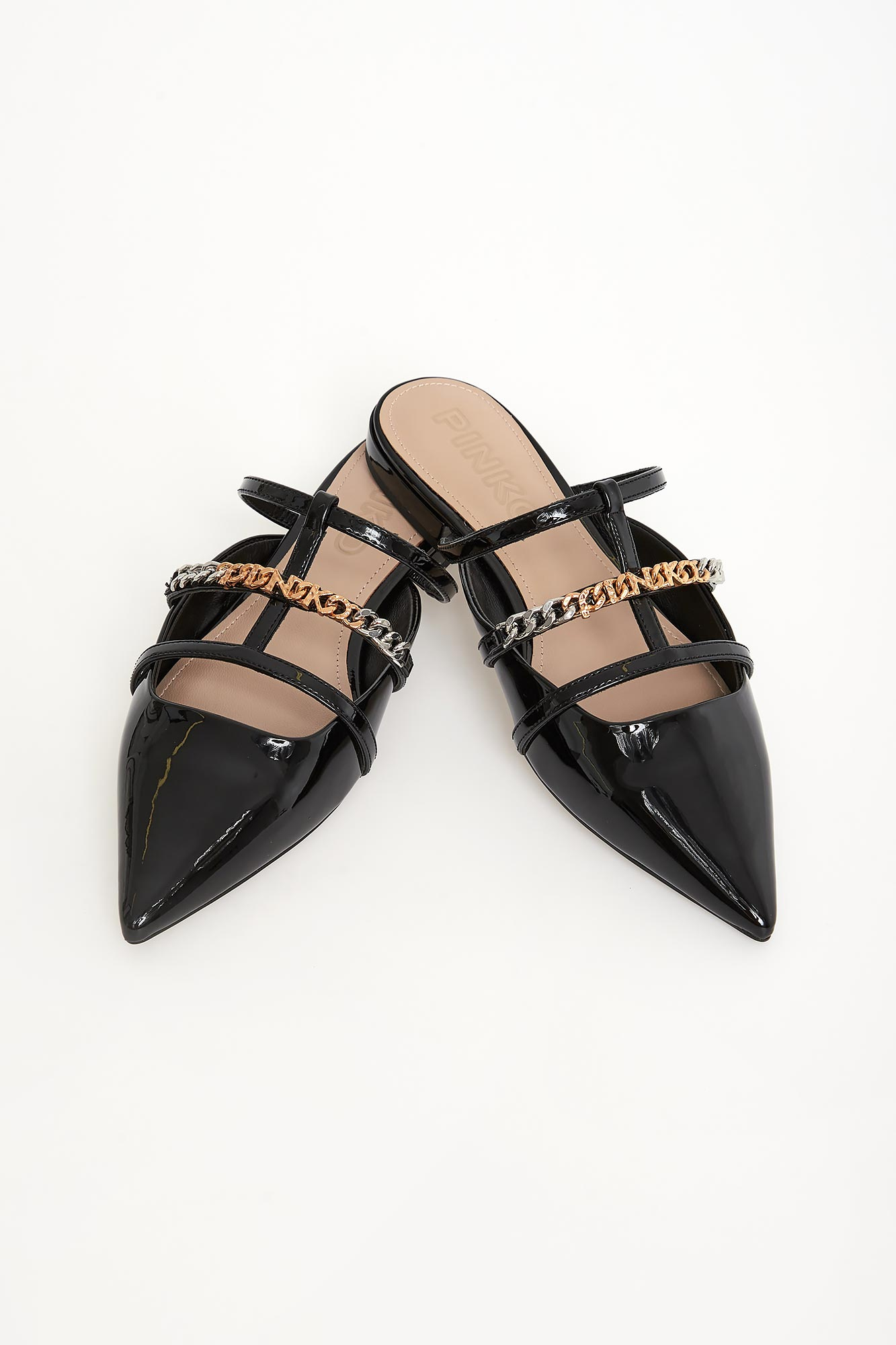 Klapki damskie z lakierowanej skóry PINKO