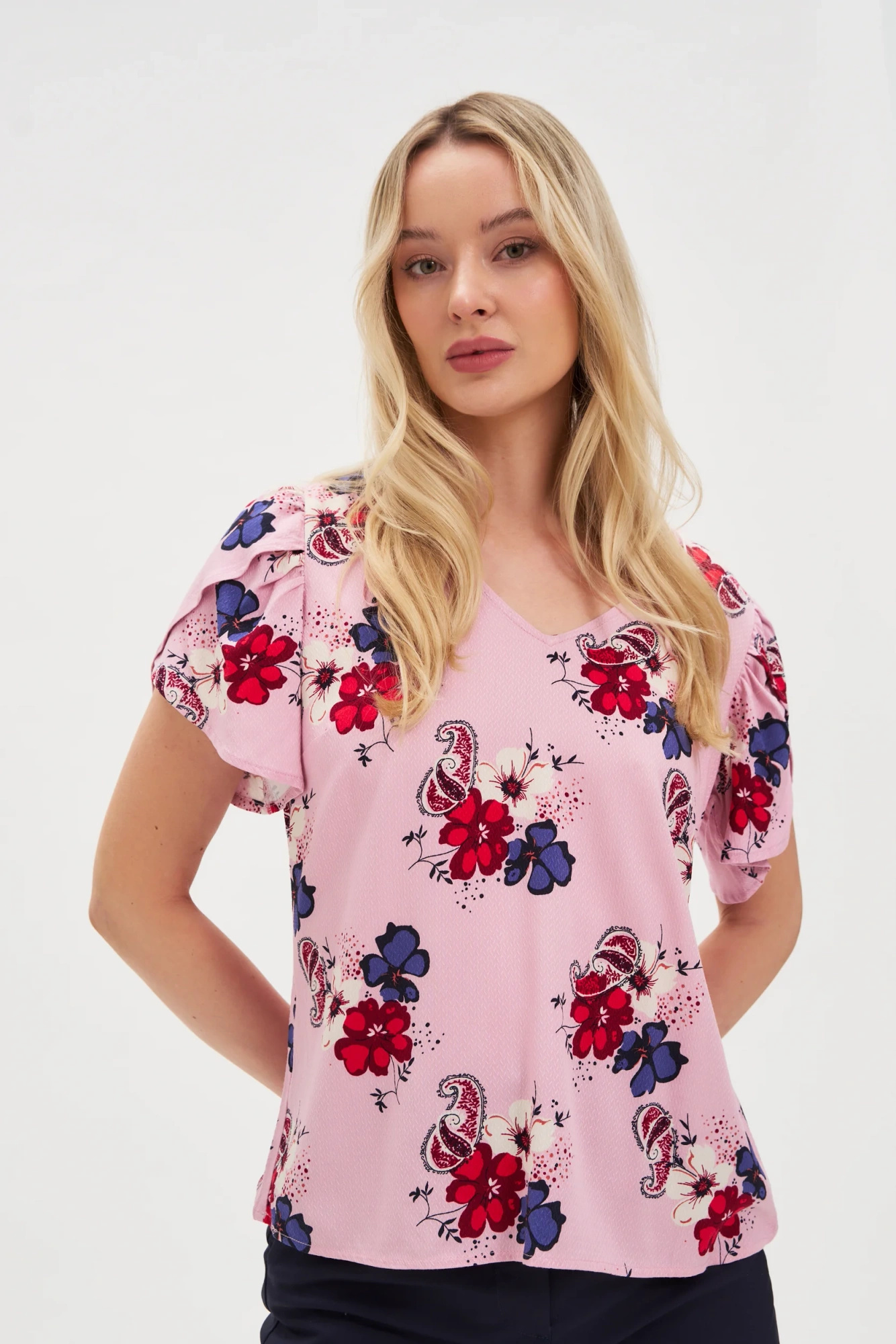 Wiskozowa koszula w kwiaty różowa