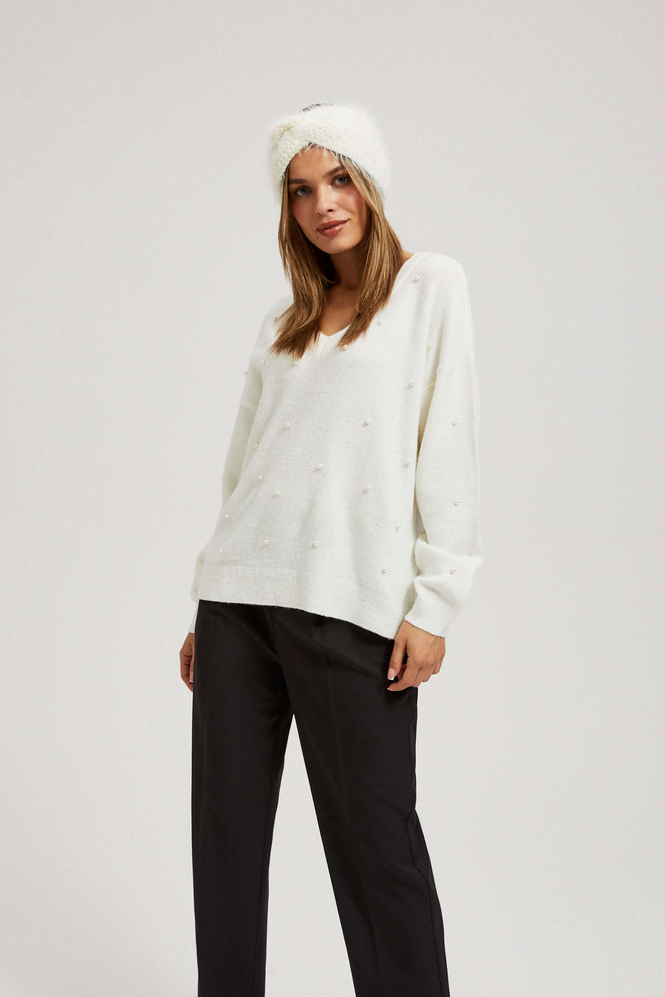 Ciepła opaska na głowę perłowa