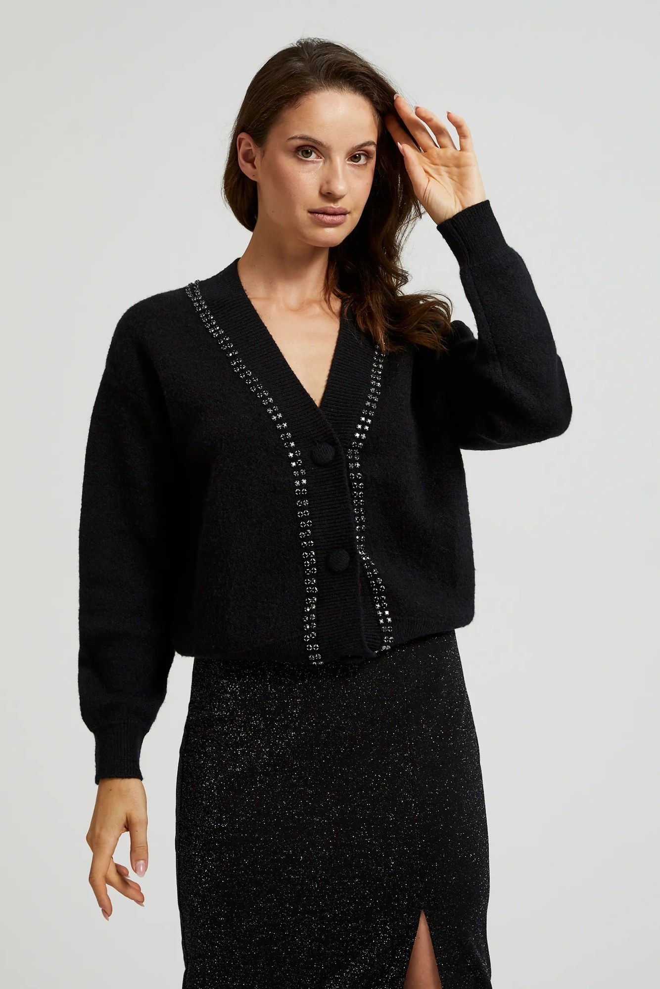 Kardigan ozdobiony koralikami czarny