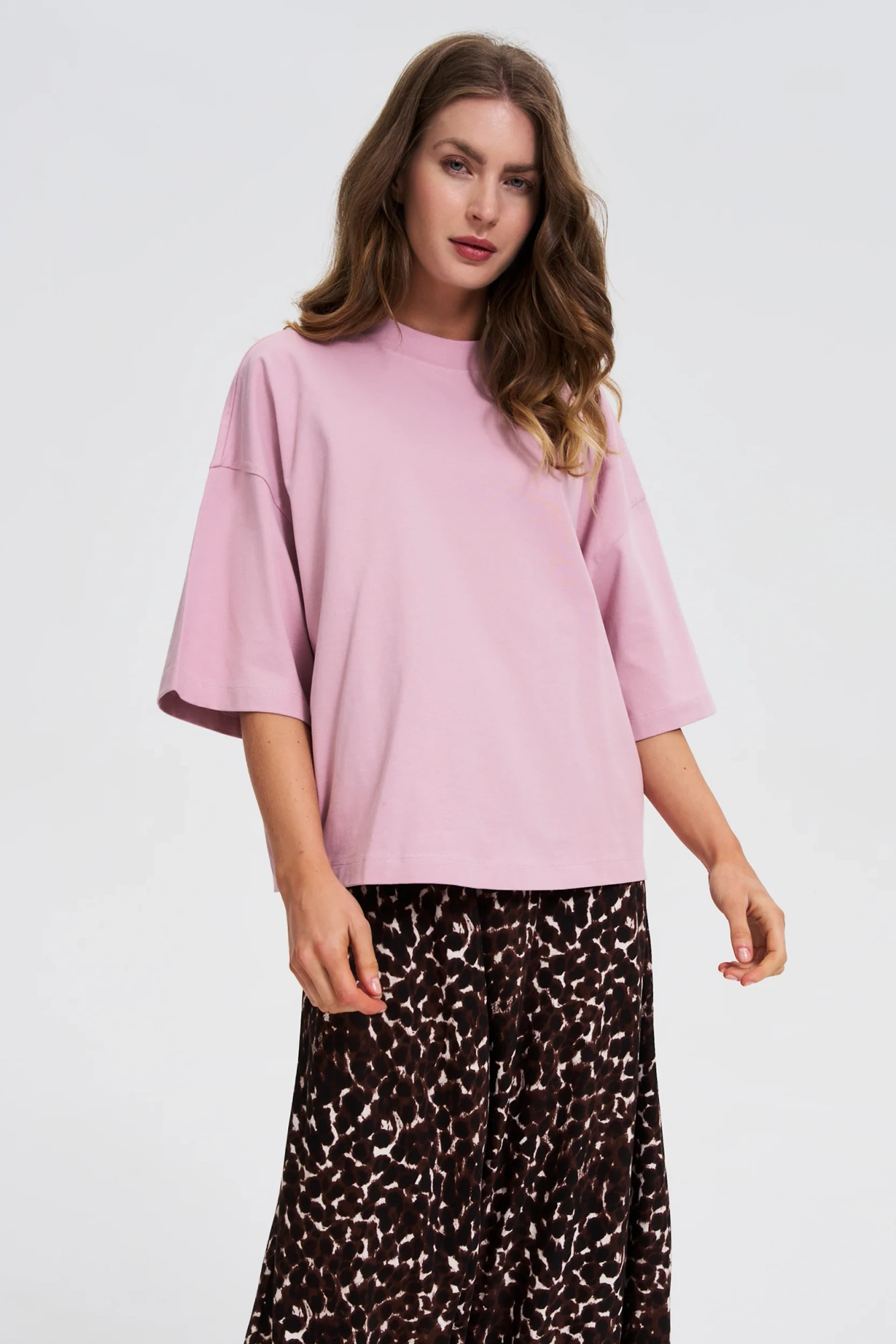 Gładka bluzka oversize różowa