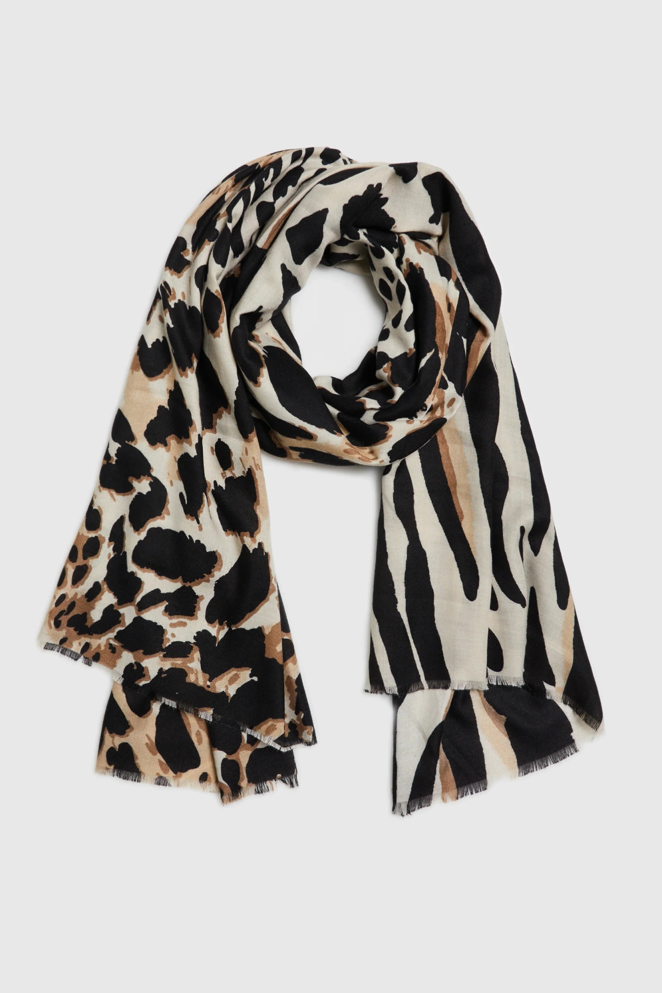 Szal ze zwierzęcym printem beżowy