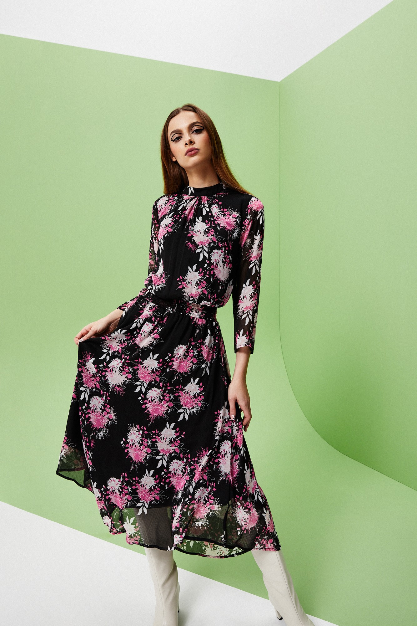 Szyfonowa sukienka z nadrukiem