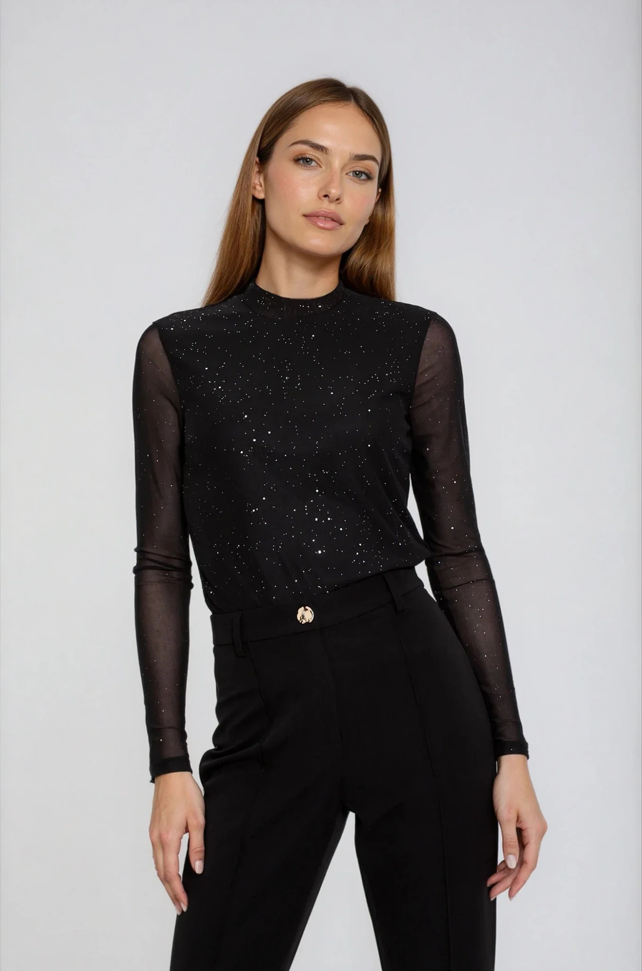 Bluzka z przezroczystymi rękawami czarna