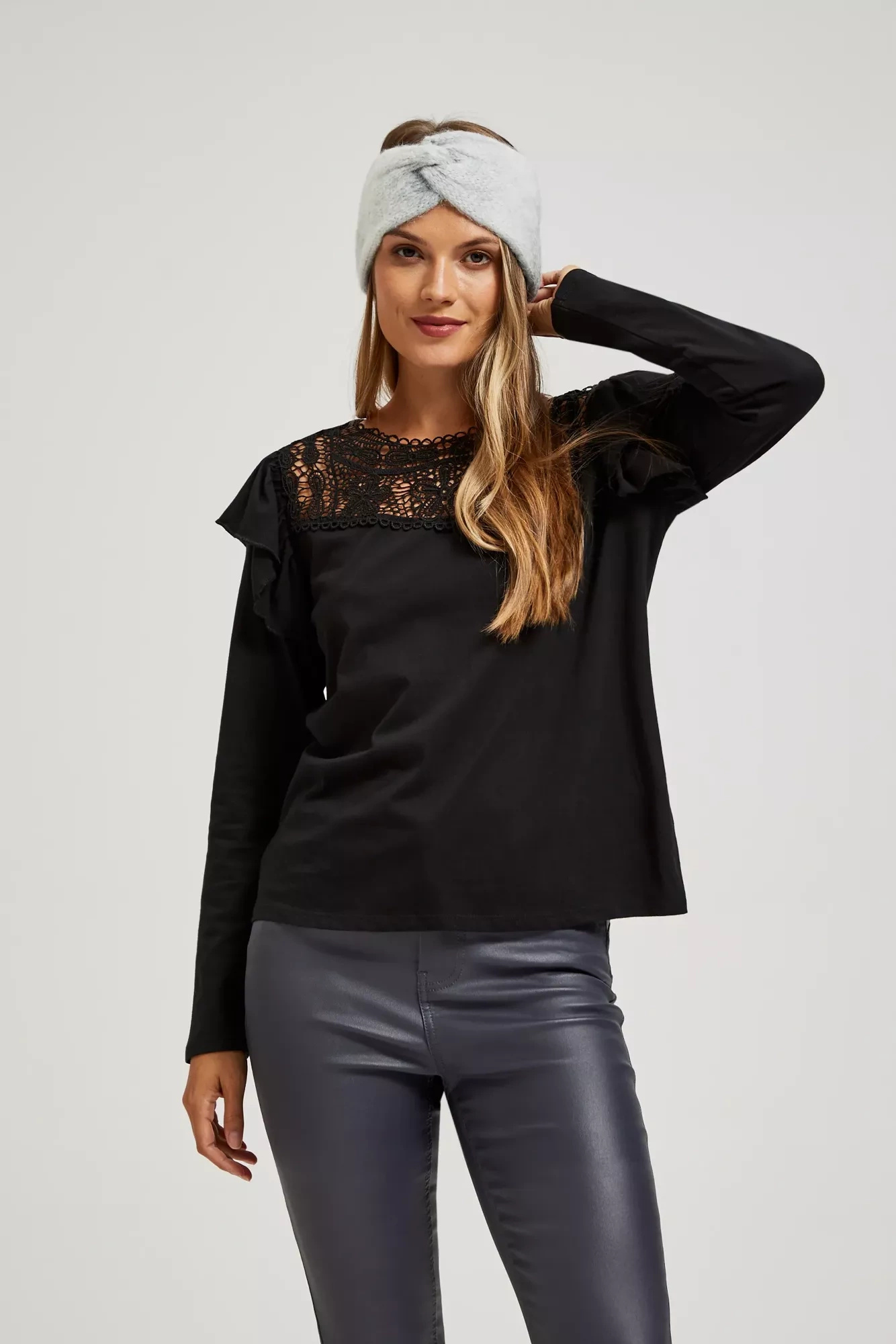 Ciepła dzianinowa opaska na głowę szara