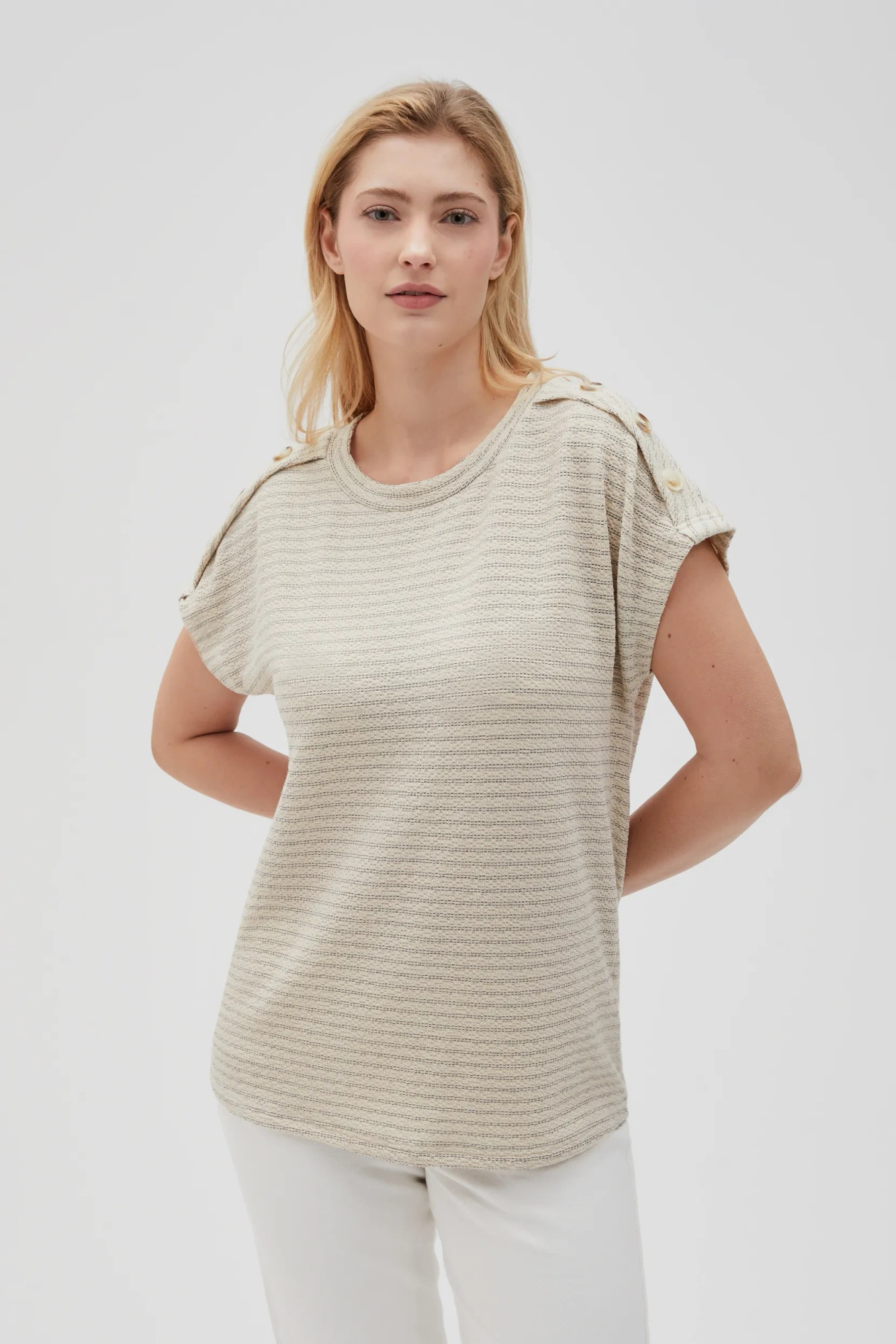 Bluzka w paski beżowa