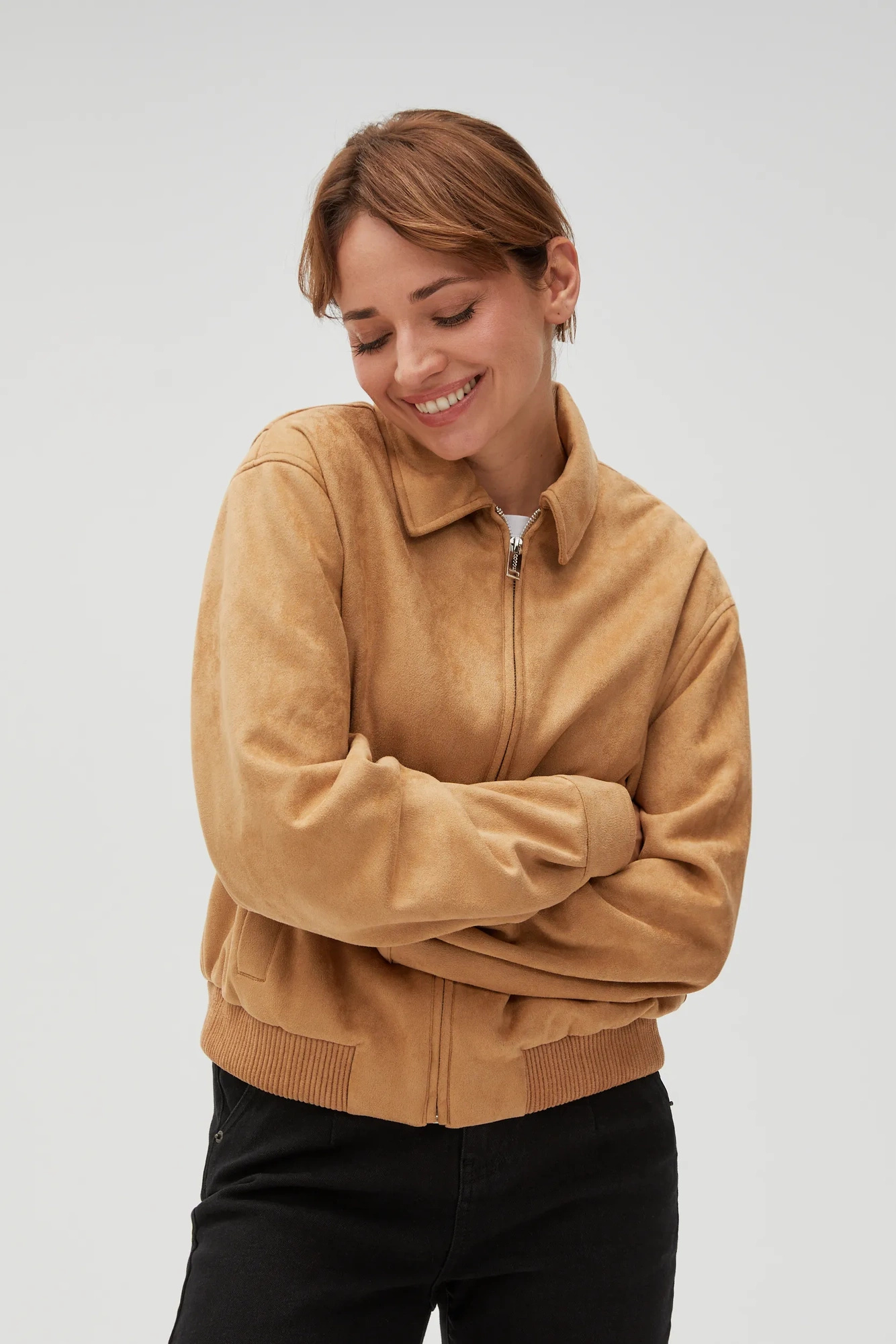 Kurtka z imitacji zamszu beżowa