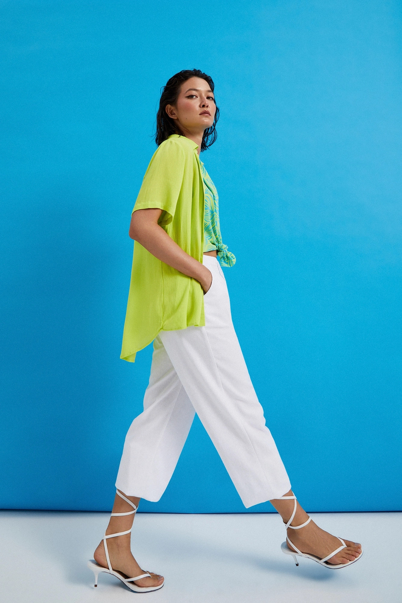 Koszula z kołnierzykiem limonkowa