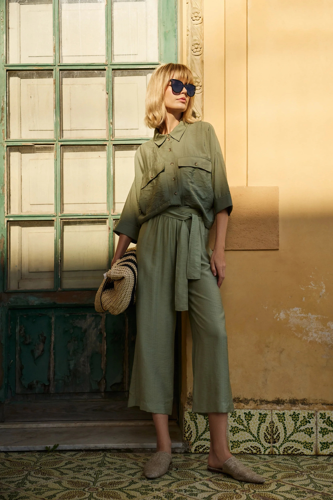 Spodnie kuloty z bawełny oliwkowe