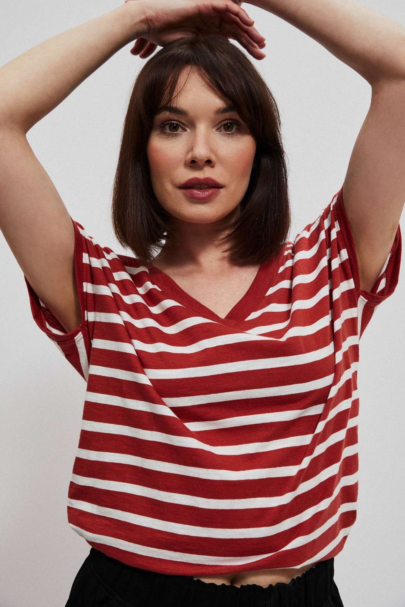 Bawełniana bluzka w paski rubinowa