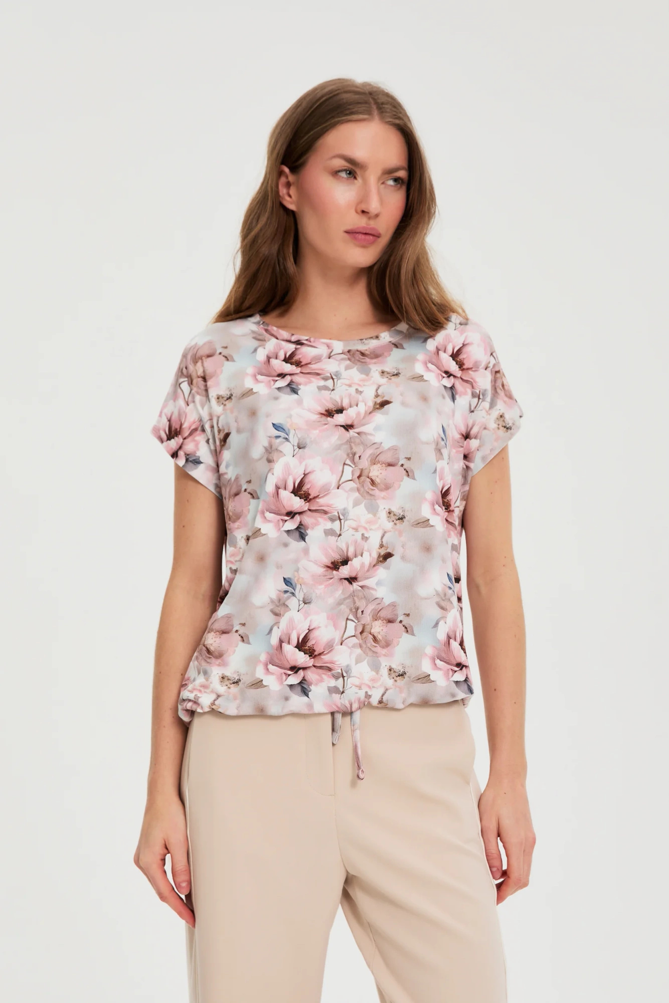 Bluzka w kwiaty różowa