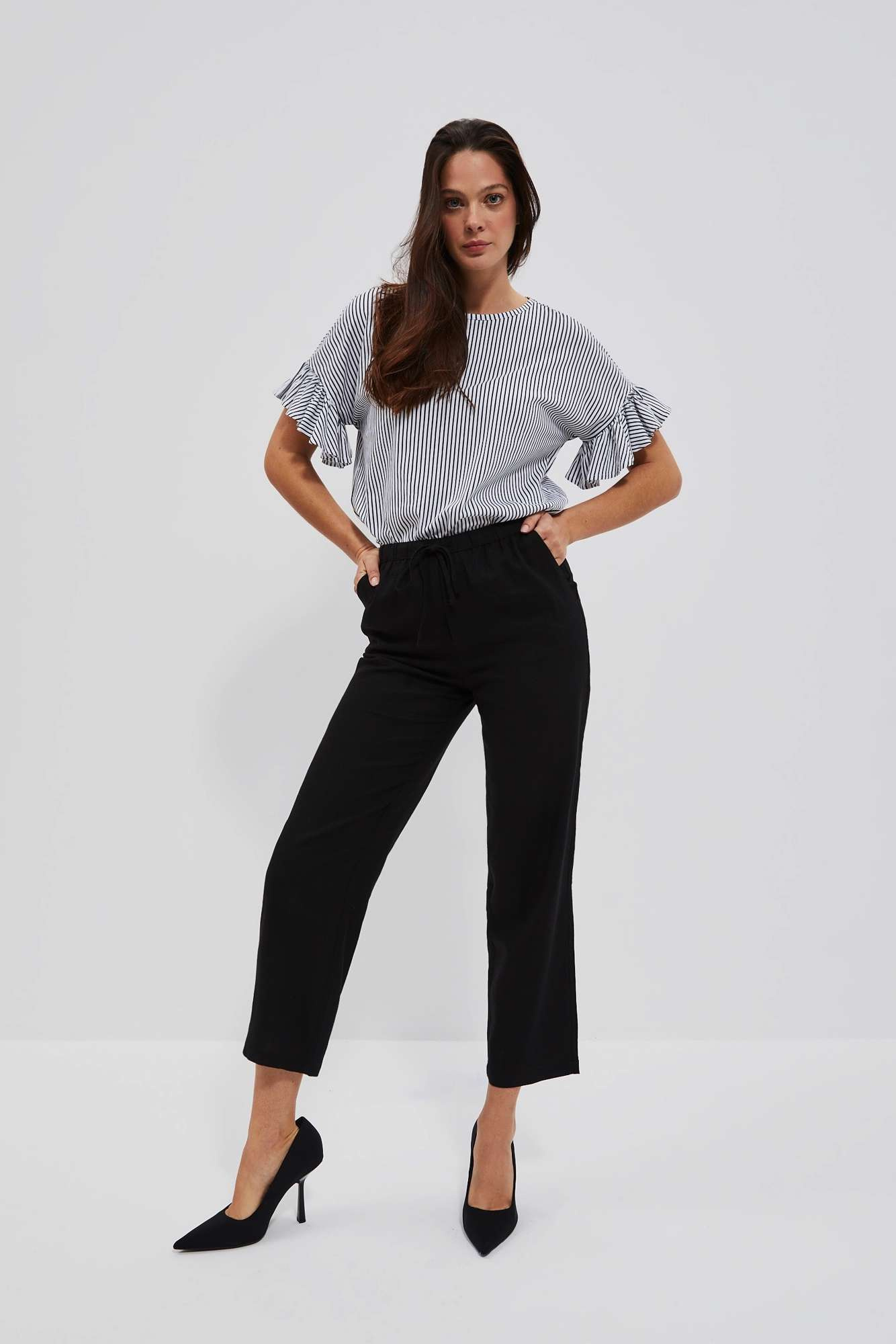 Lniane spodnie z prostą nogawką czarne