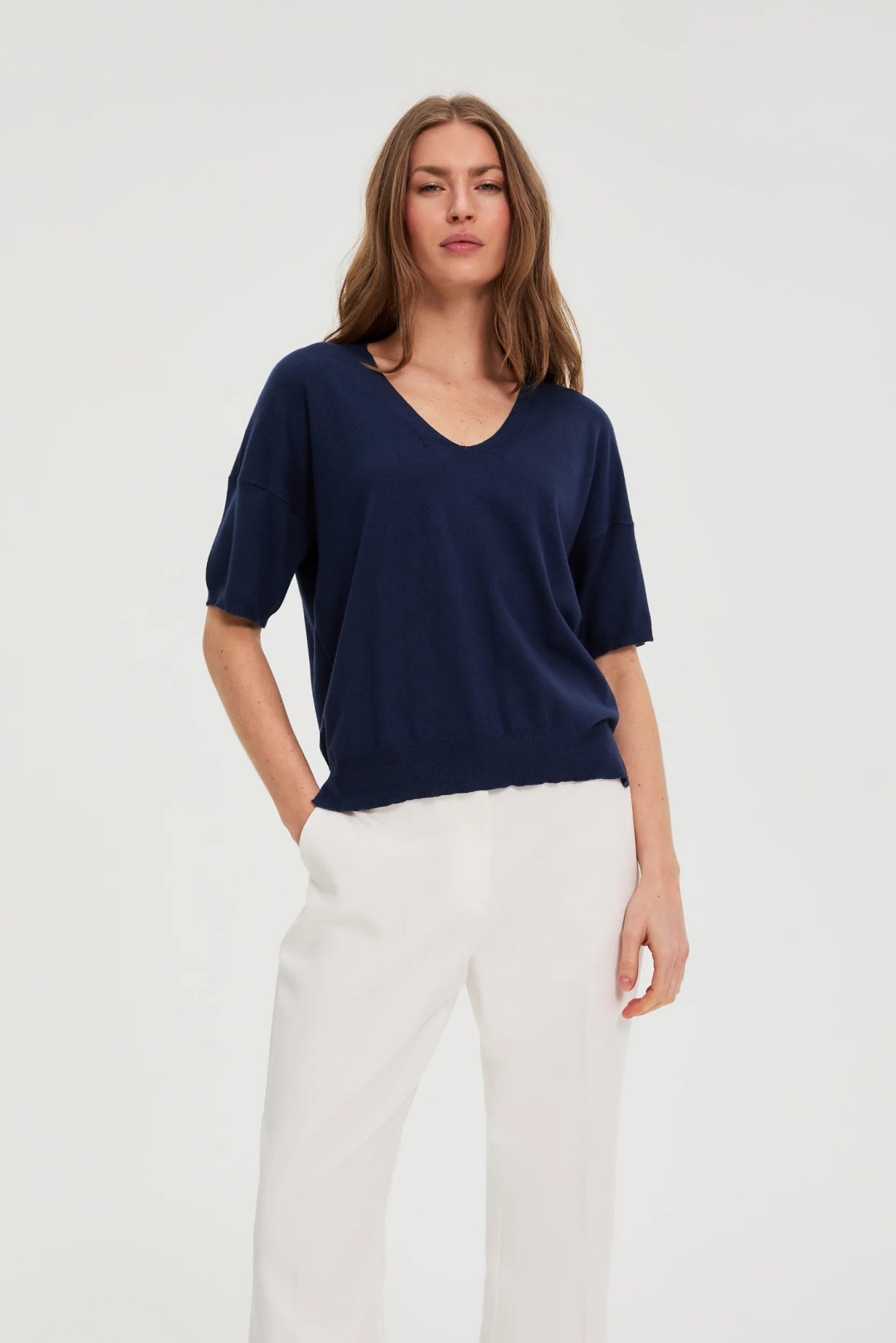 Sweter z krótkimi rękawami granatowy