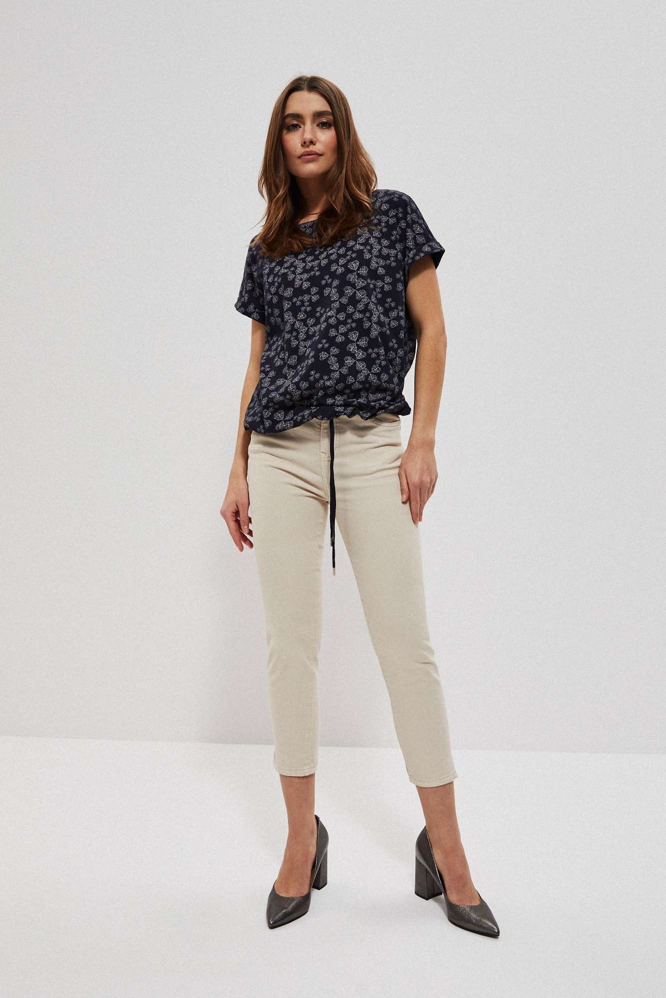 Gładkie spodnie 7/8 beżowe