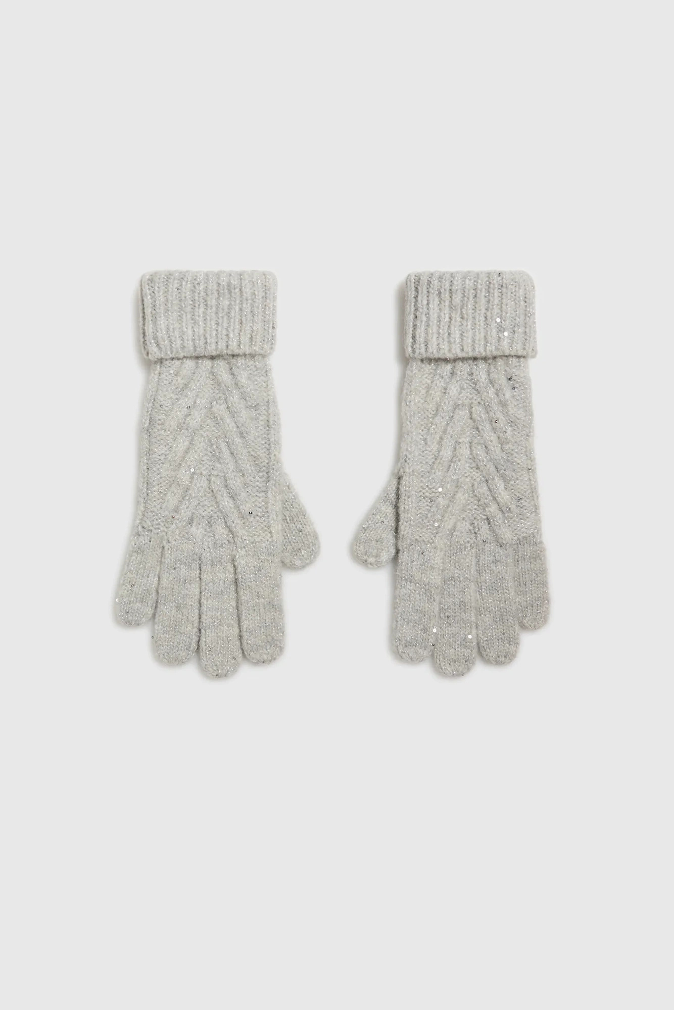 Ciepłe rękawiczki ozdobione cekinami szare