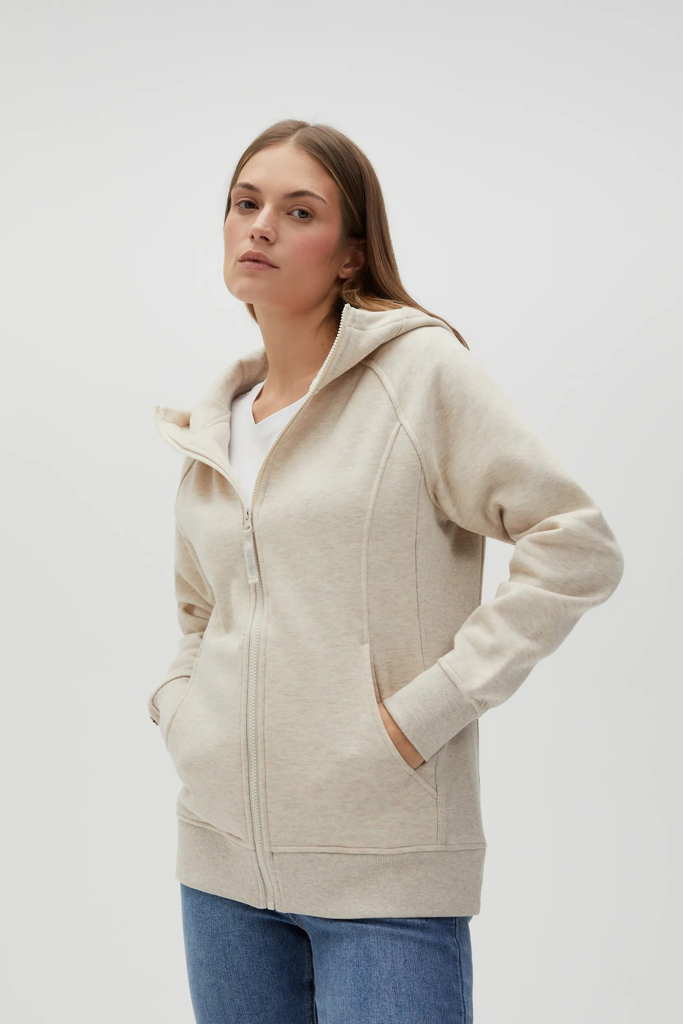 Rozpinana bluza z kapturem beżowa