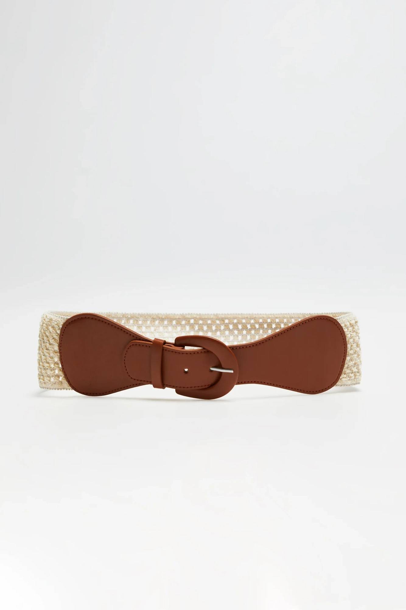 Szeroki pasek beżowy z klamrą