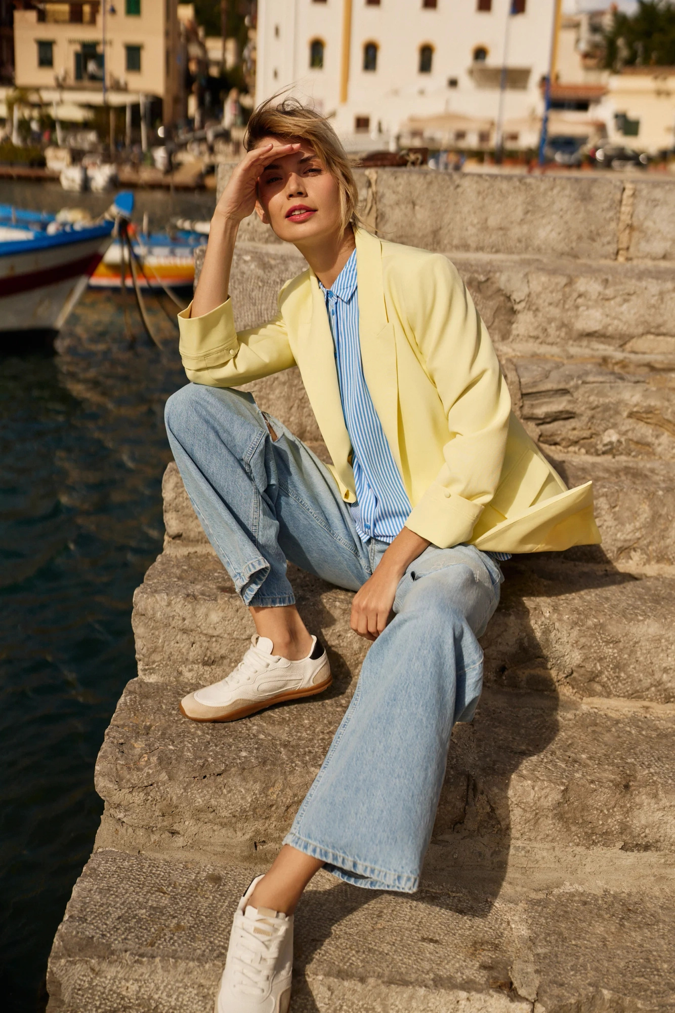 Marynarka z podwijanymi rękawami żółta