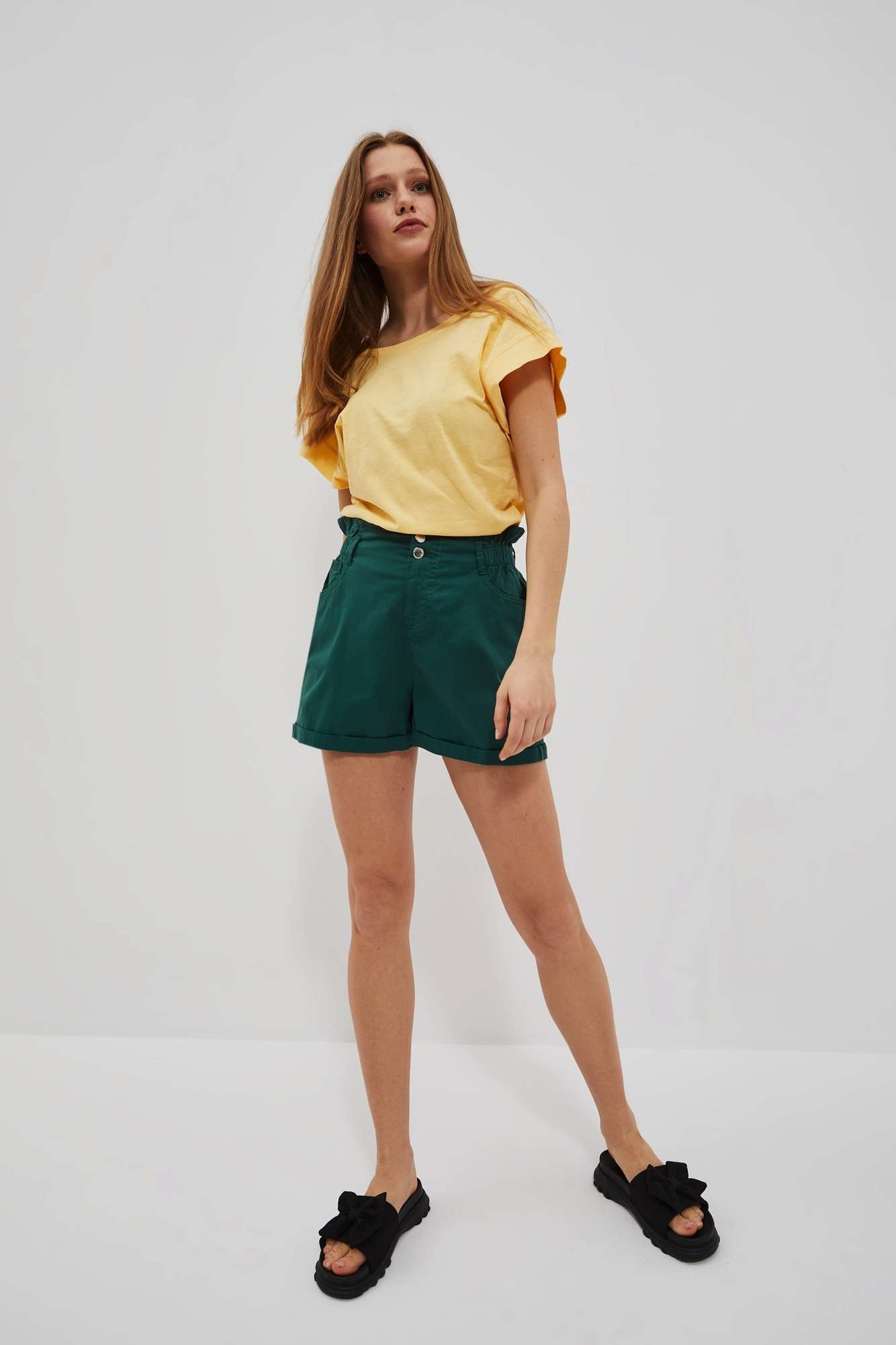 Szorty typu paperbag malachitowe