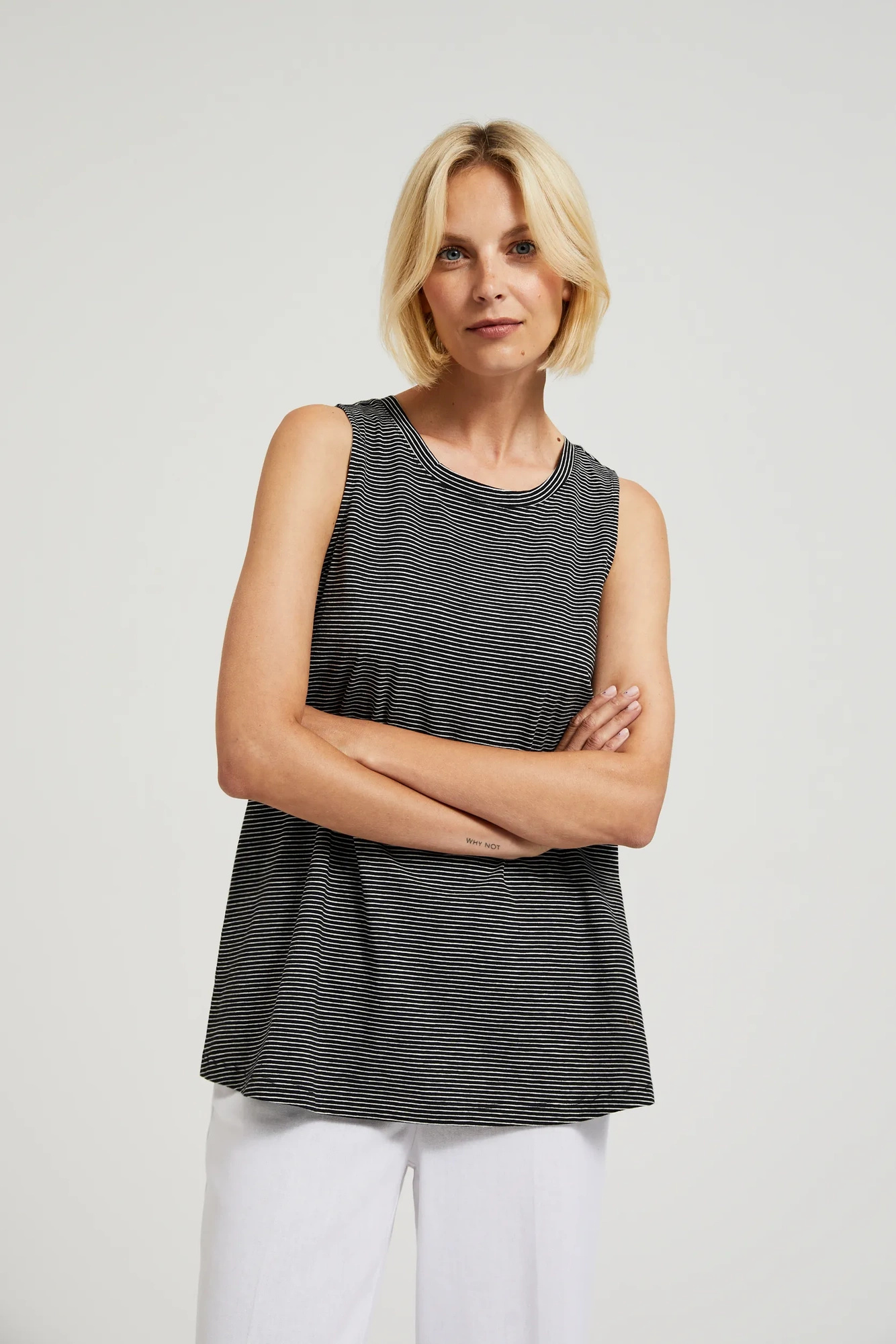 Bawełniany top w paski czarny