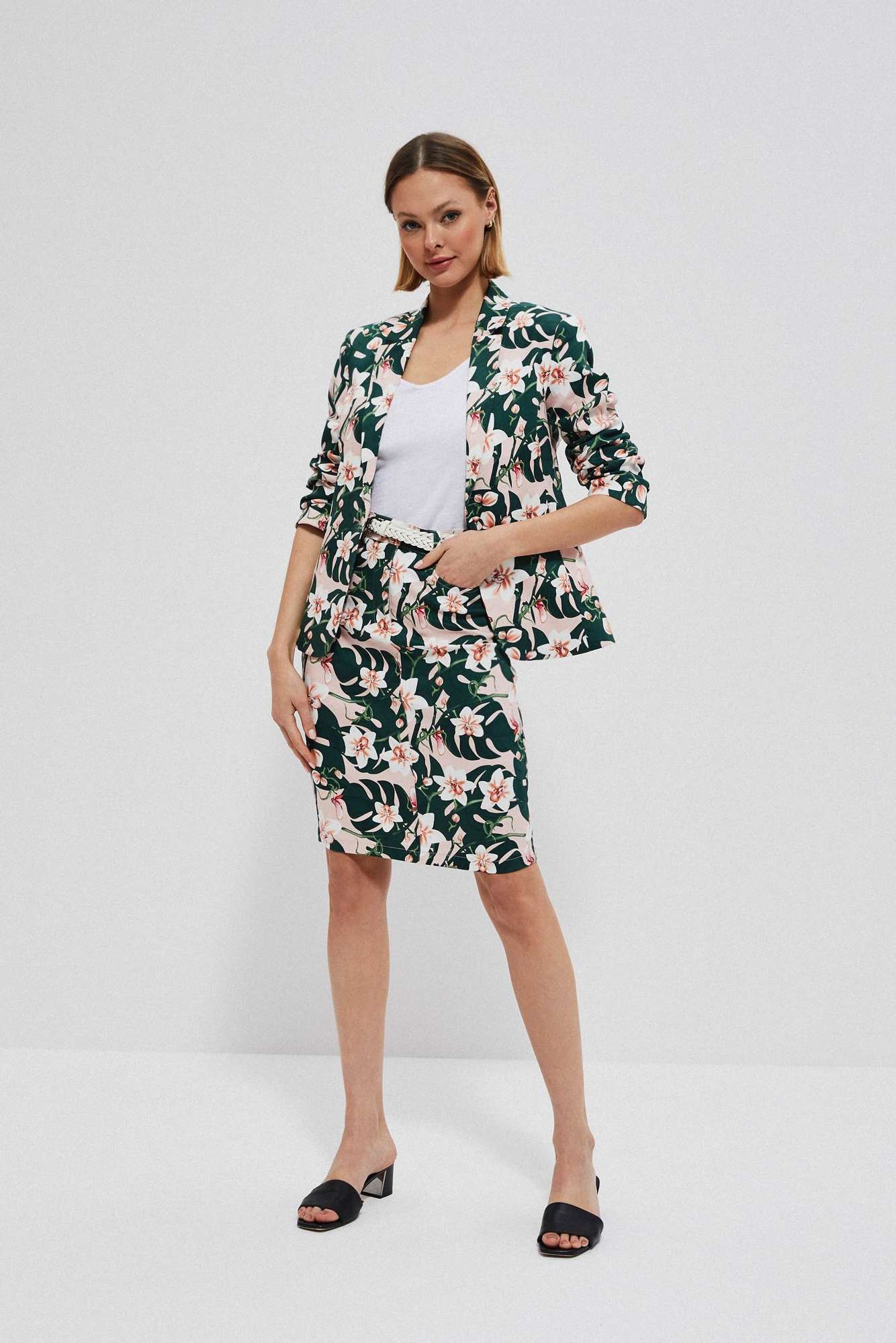 Spódnica z roślinnym nadrukiem piaskowa