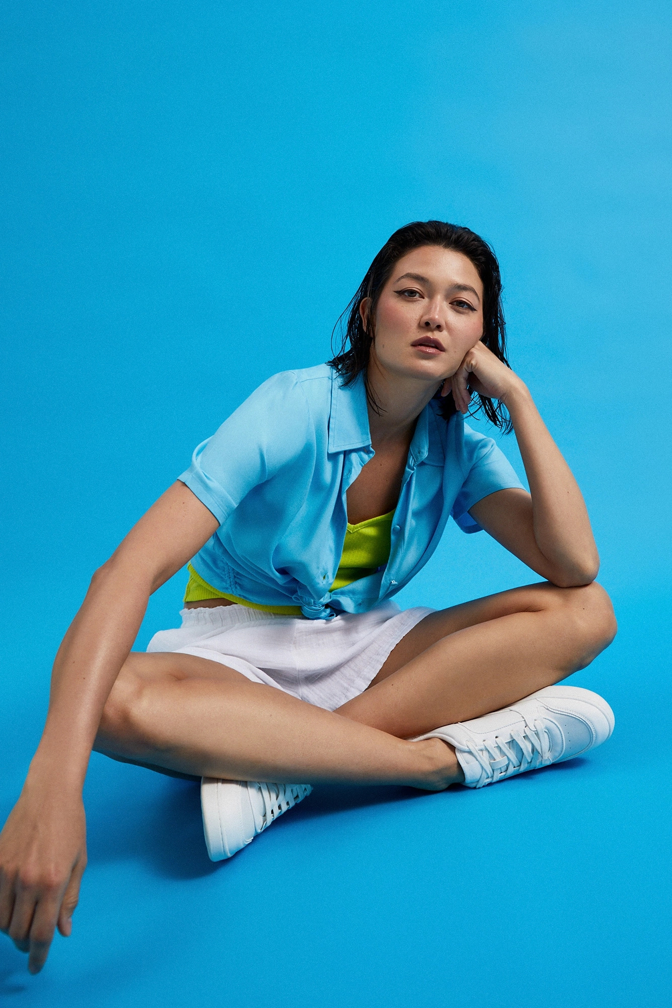 Koszula z krótkimi rękawami turkusowa