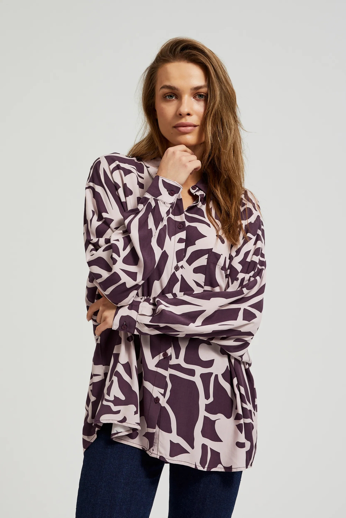 Wiskozowa koszula z wzorem fioletowa