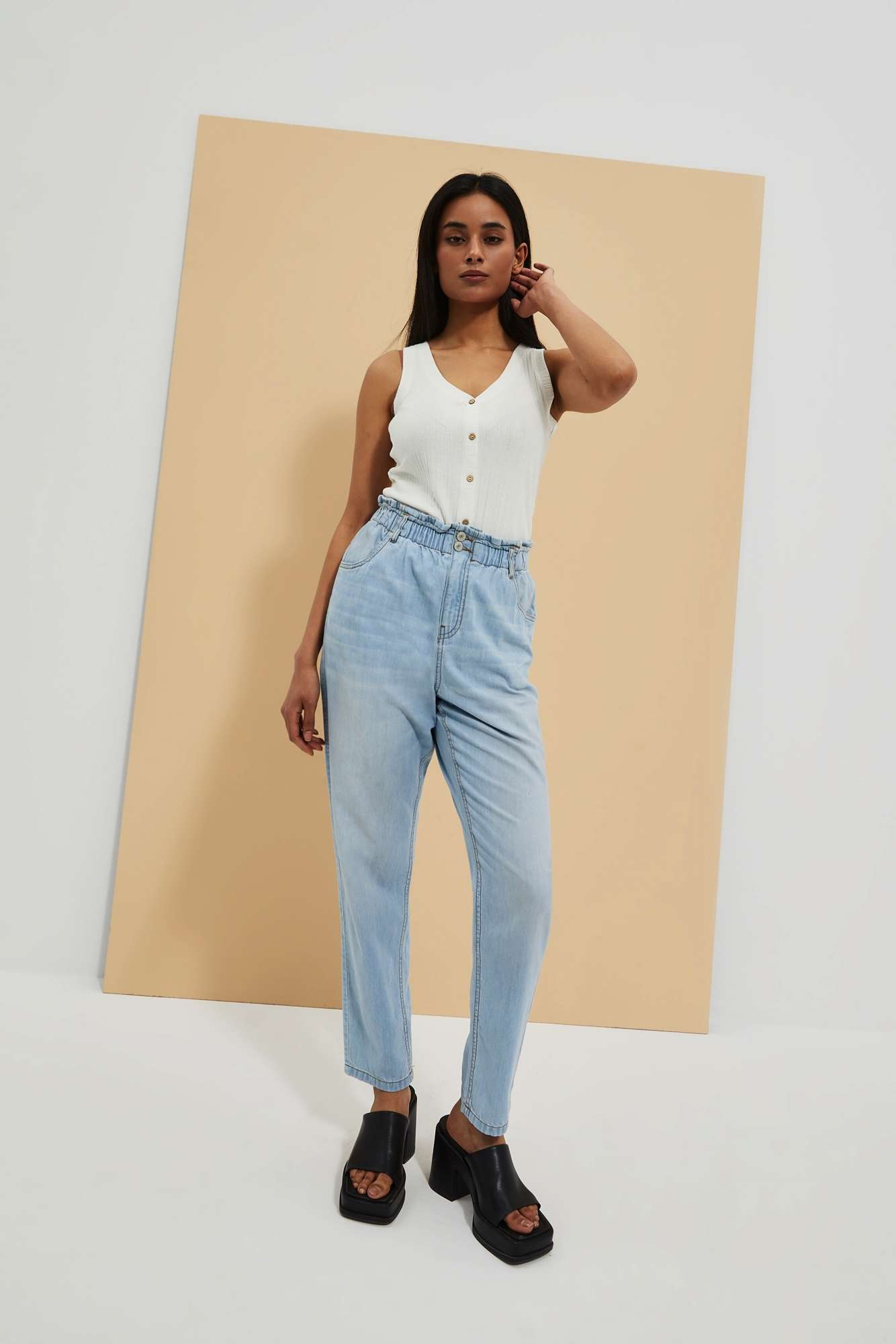 Jeansy paper bag błękitne