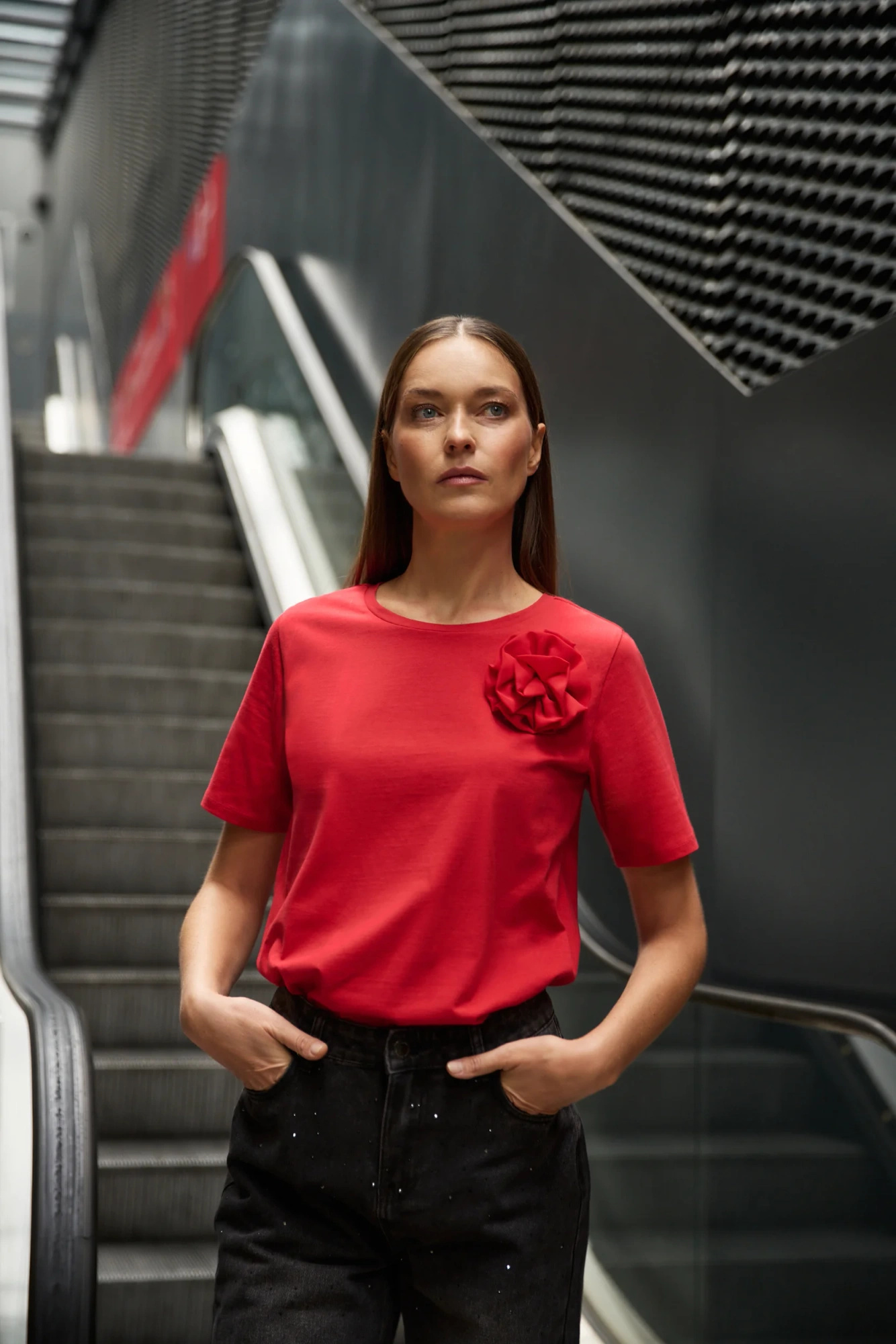 Bawełniana bluzka z aplikacją czerwona