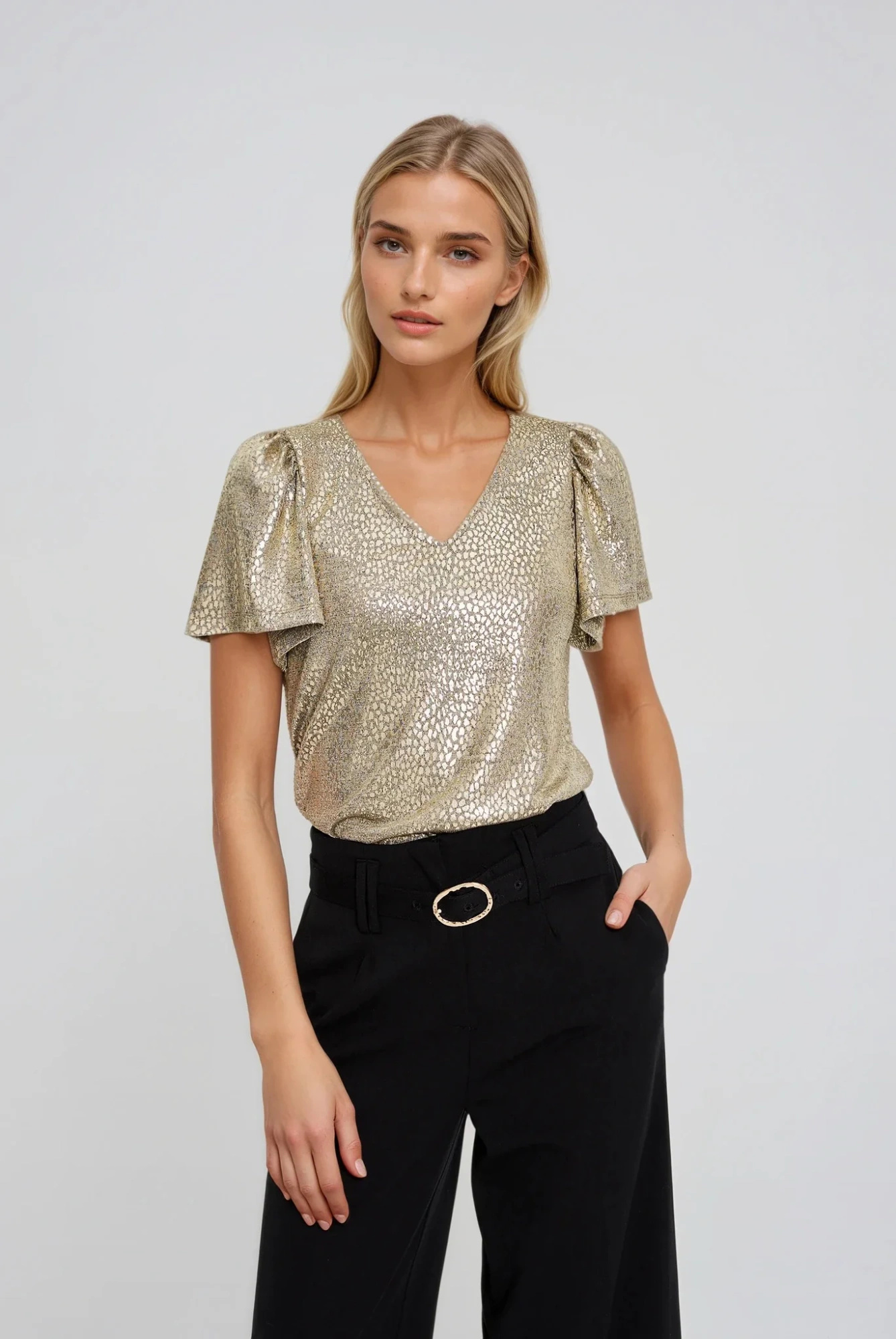Bluzka z bufiastymi rękawami złota