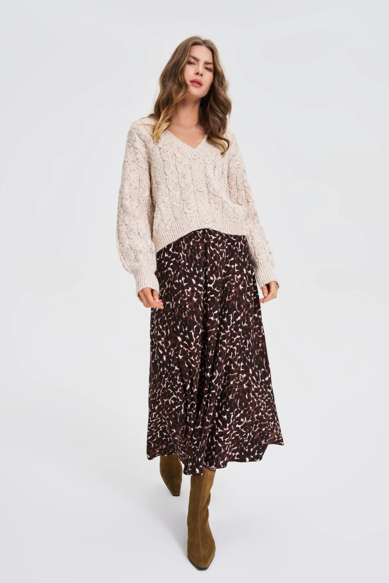 Kardigan z ozdobnym splotem beżowy