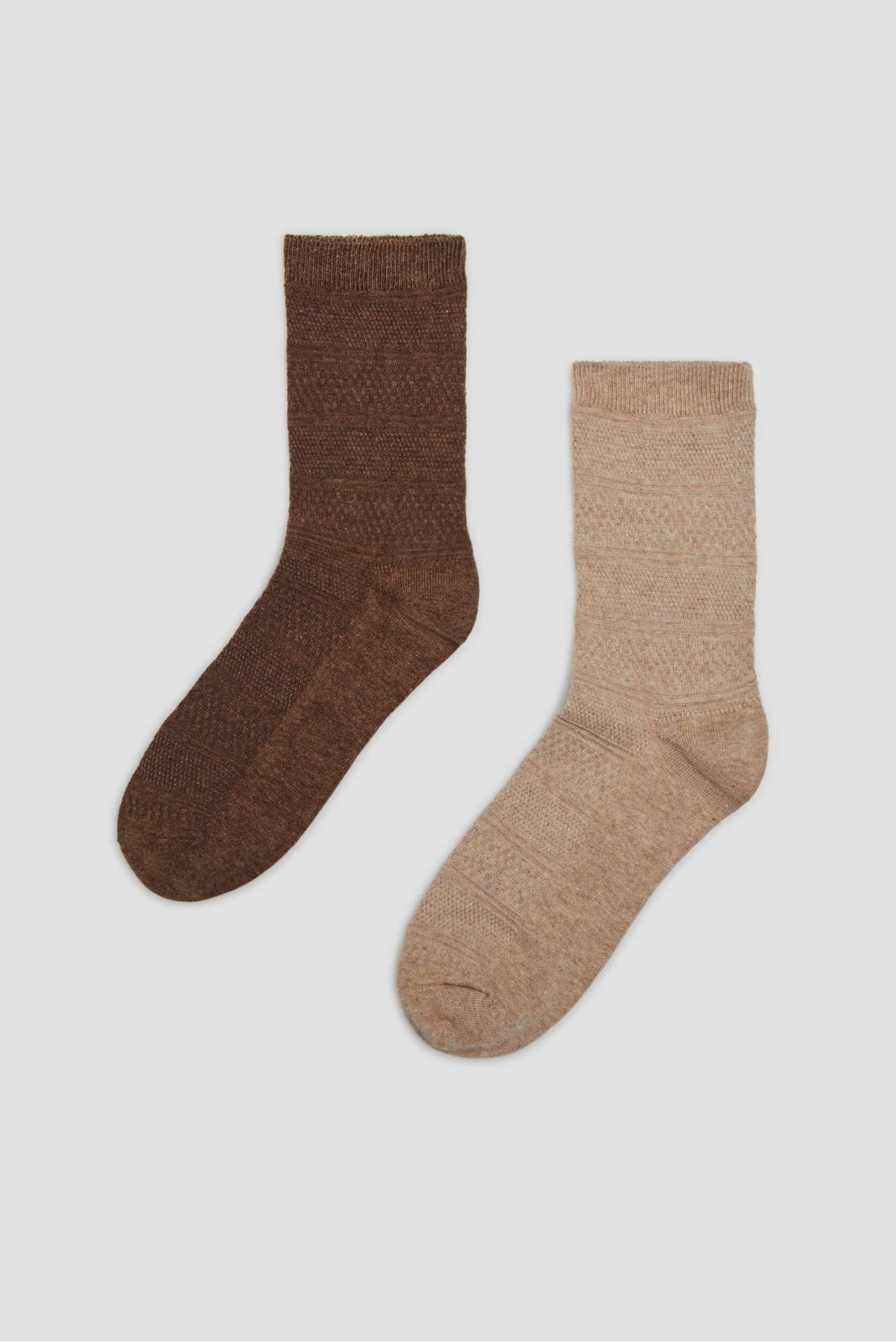 2 pack bawełnianych skarpet brązowy, beżowy