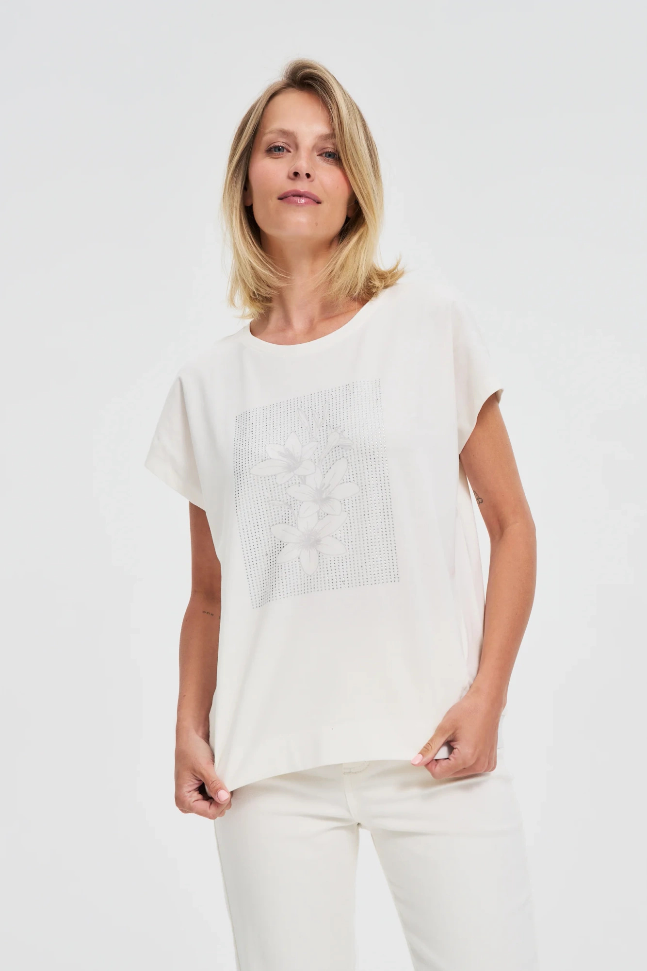 Bawełniana bluzka z nadrukiem biała