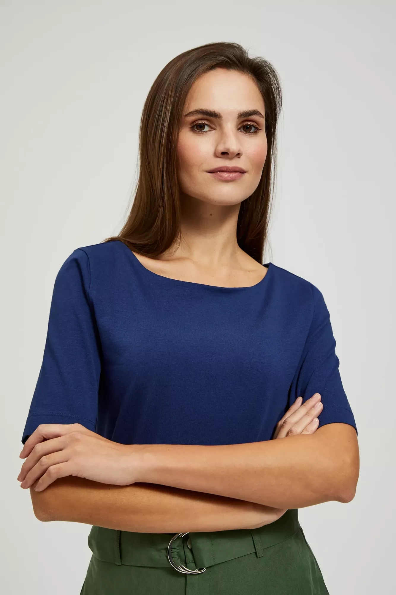 Bluzka z okrągłym dekoltem i krótkimi rękawami granatowa