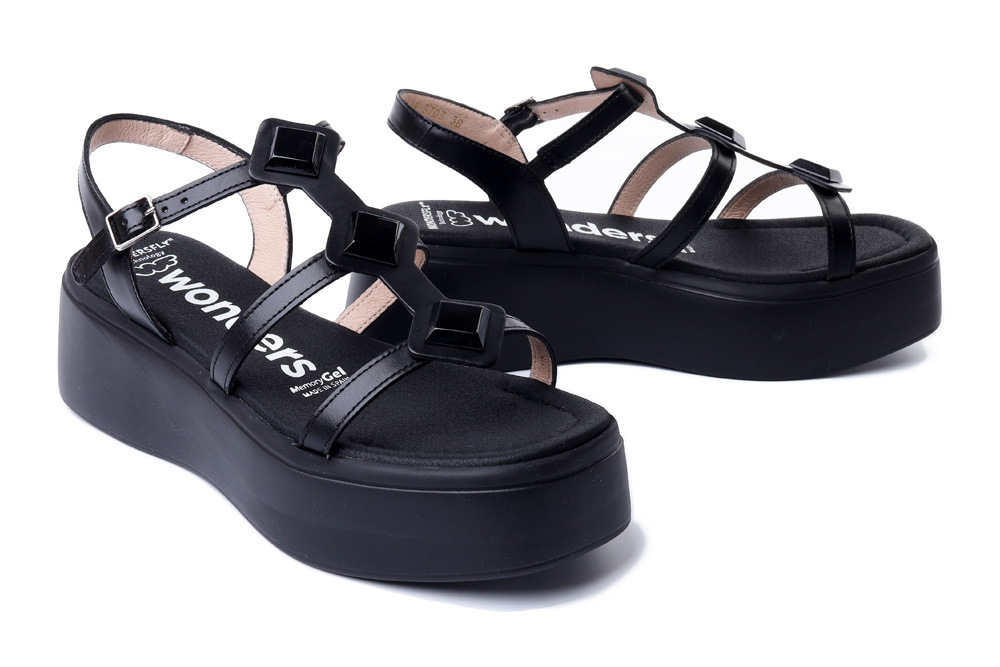 WONDERS A-3703 ISEO. V negro, sandały damskie