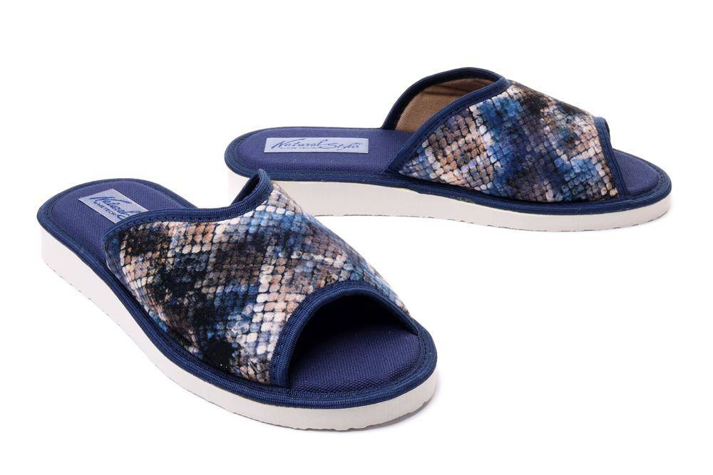 METEOR 061 SKÓRA WĘŻA granatowy, kapcie damskie