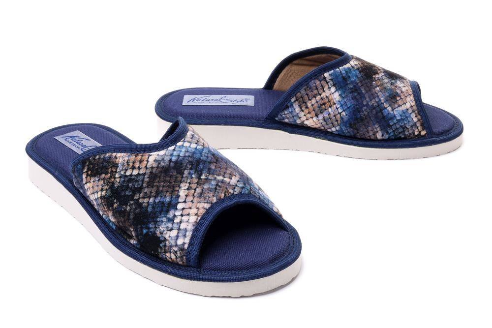 METEOR 061 SKÓRA WĘŻA granatowy, kapcie damskie