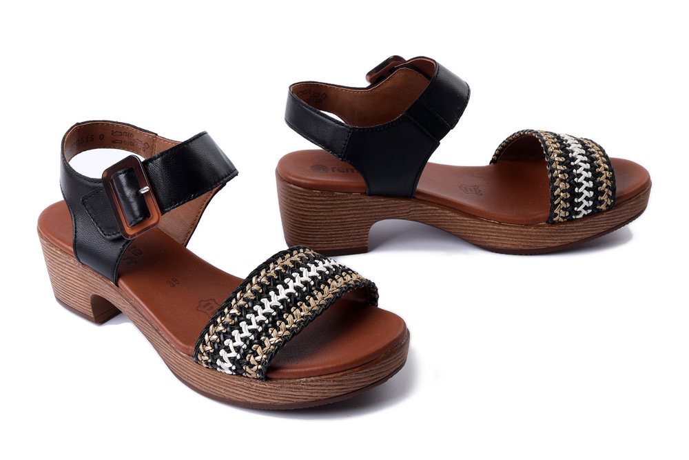 RIEKER REMONTE D0N58-03 black combiantion, sandały damskie