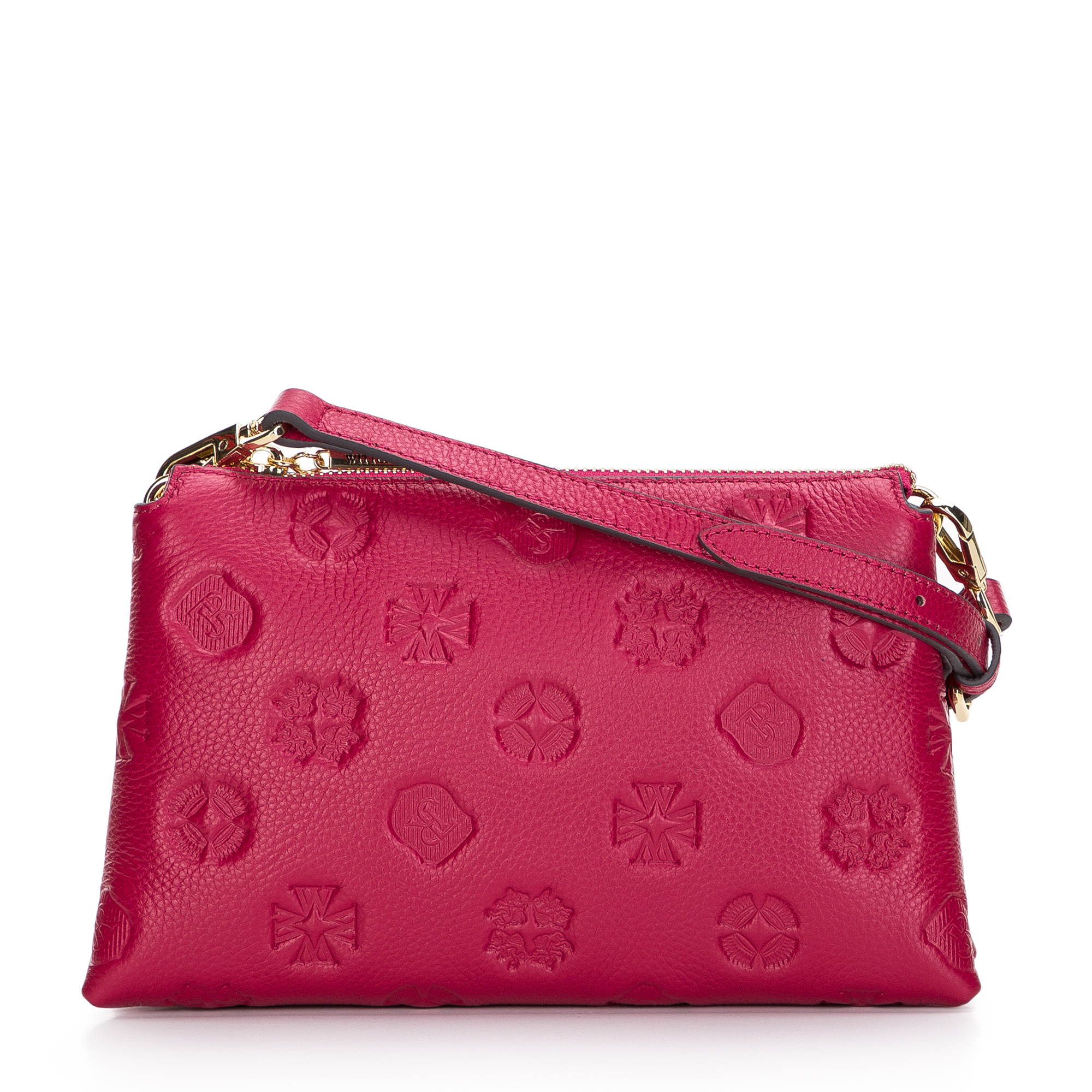 Minitorebka skórzana tłoczona w monogram dwukomorowa różowa