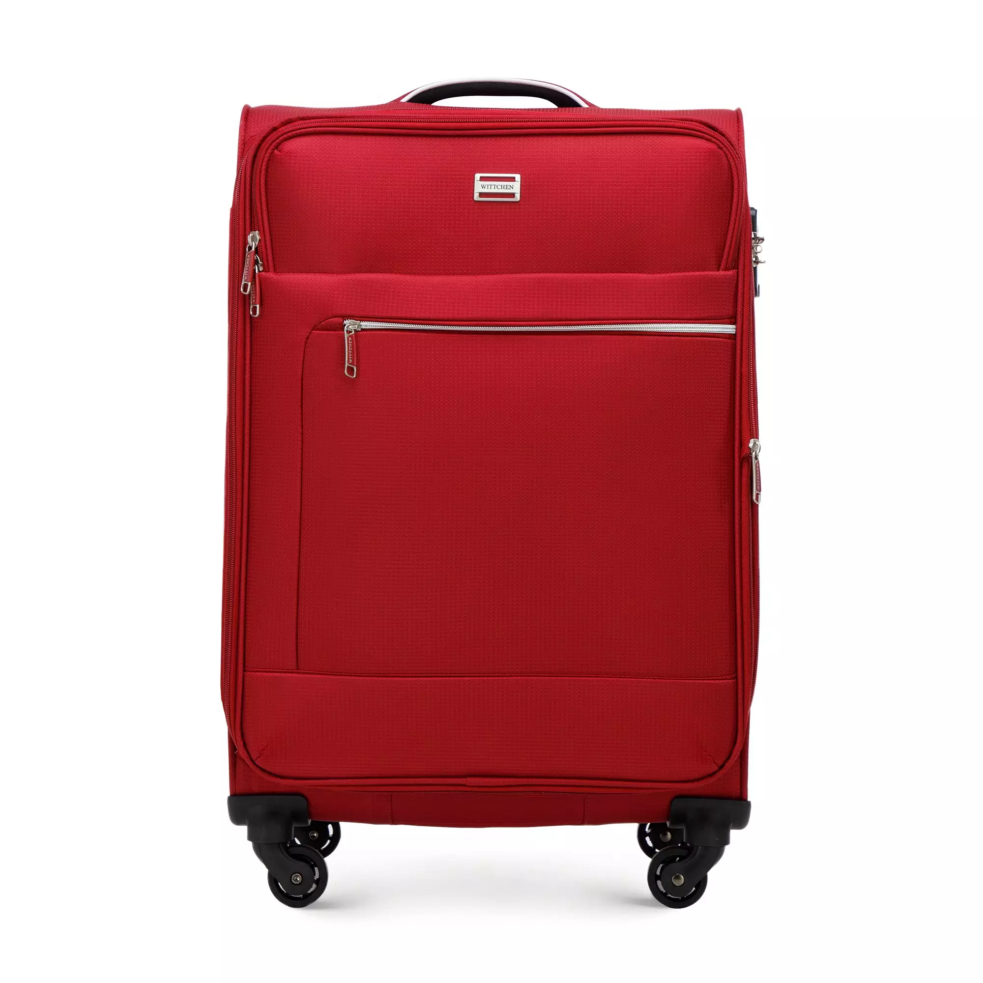 Średnia walizka miękka z błyszczącym suwakiem z przodu