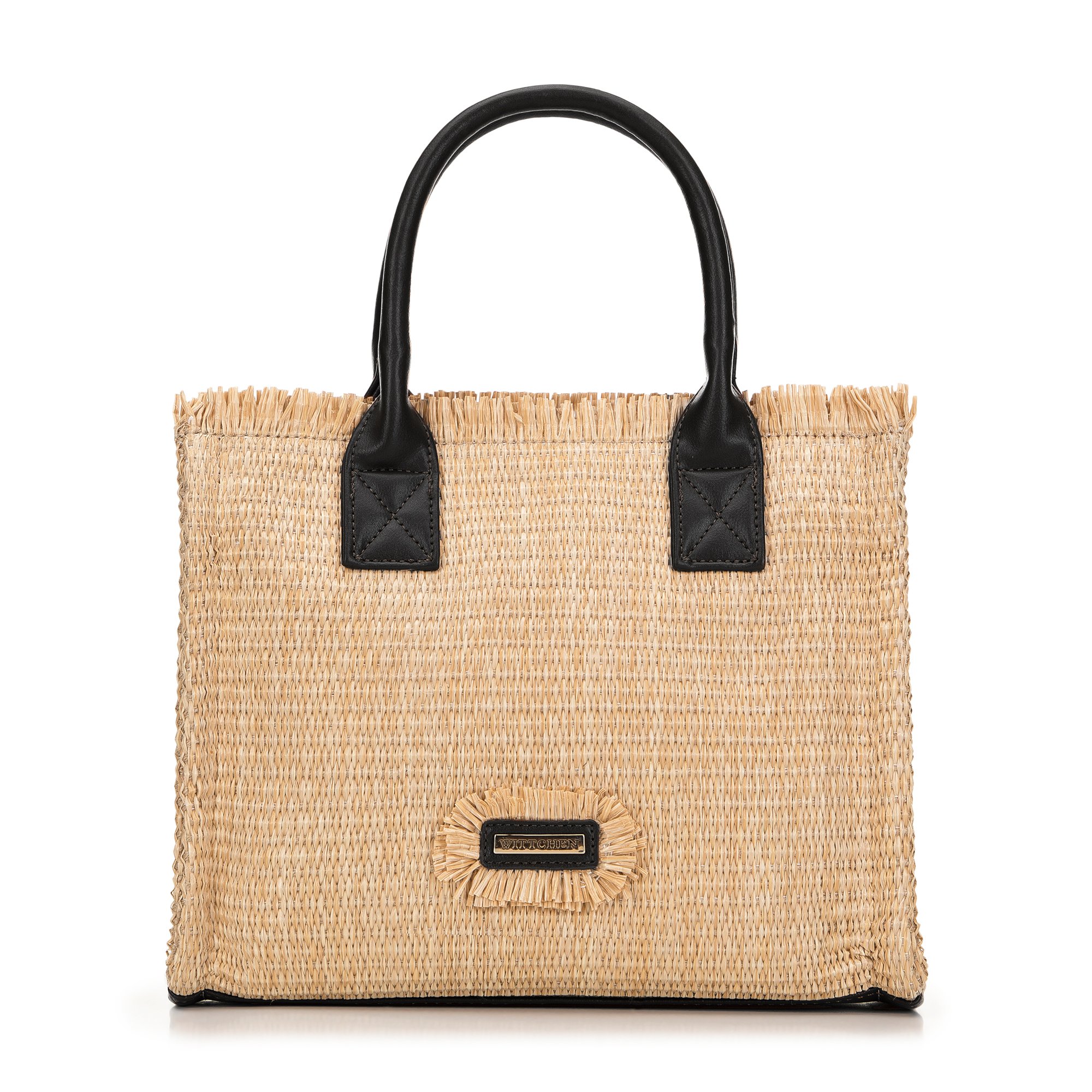 Torebka kuferek z plecionki beżowo-czarna