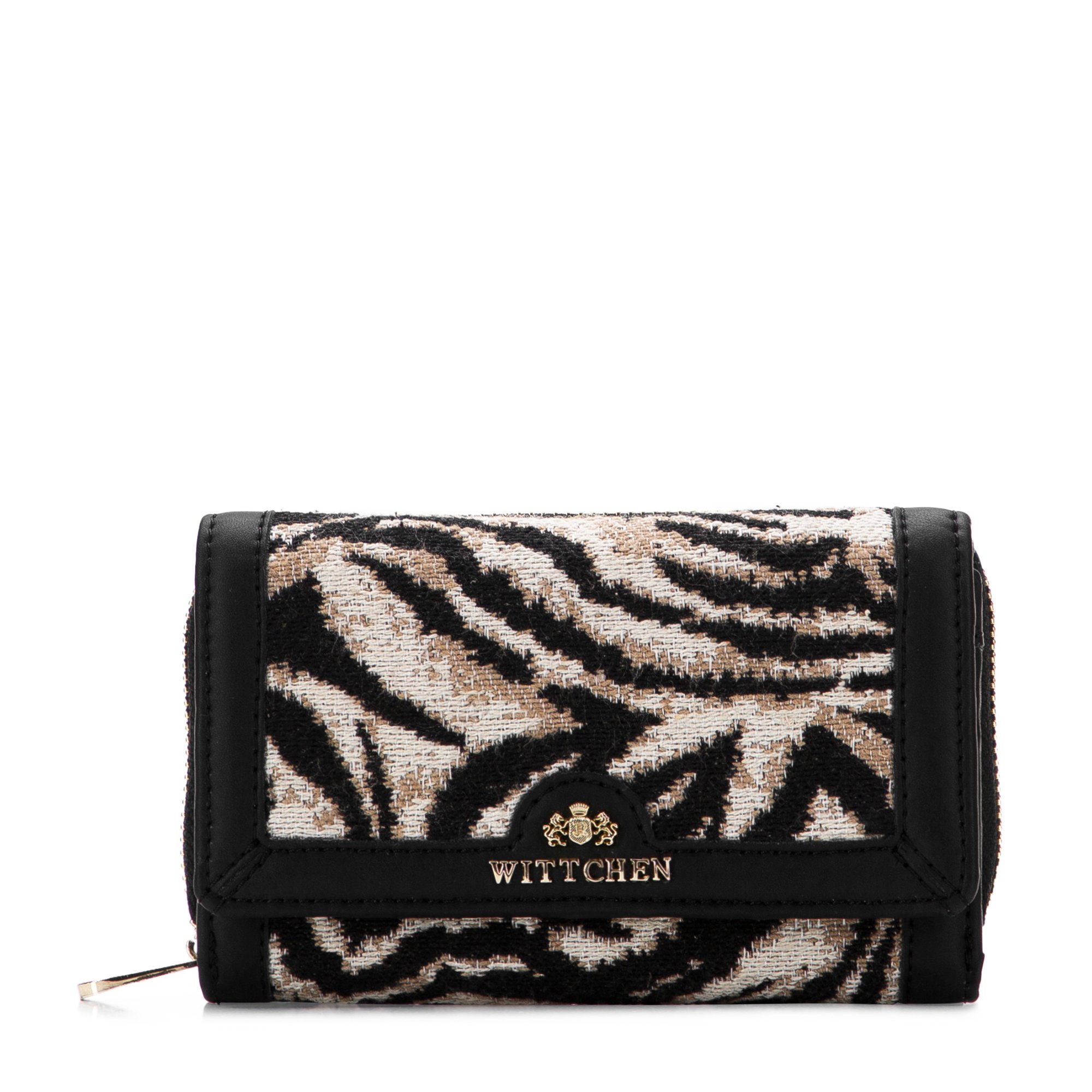 Damski portfel wzorzysty dwustronny czarno-beżowy