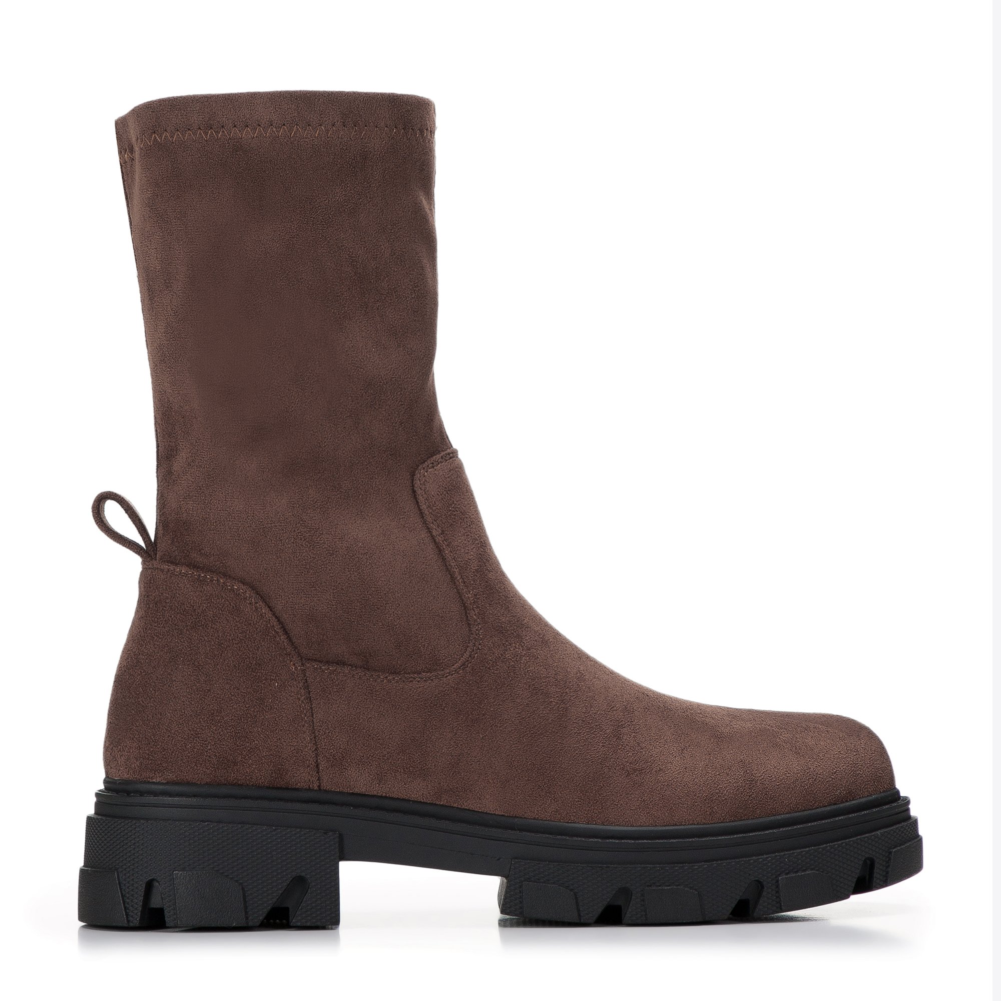 Damskie botki z elastyczną cholewką ciemny brąz