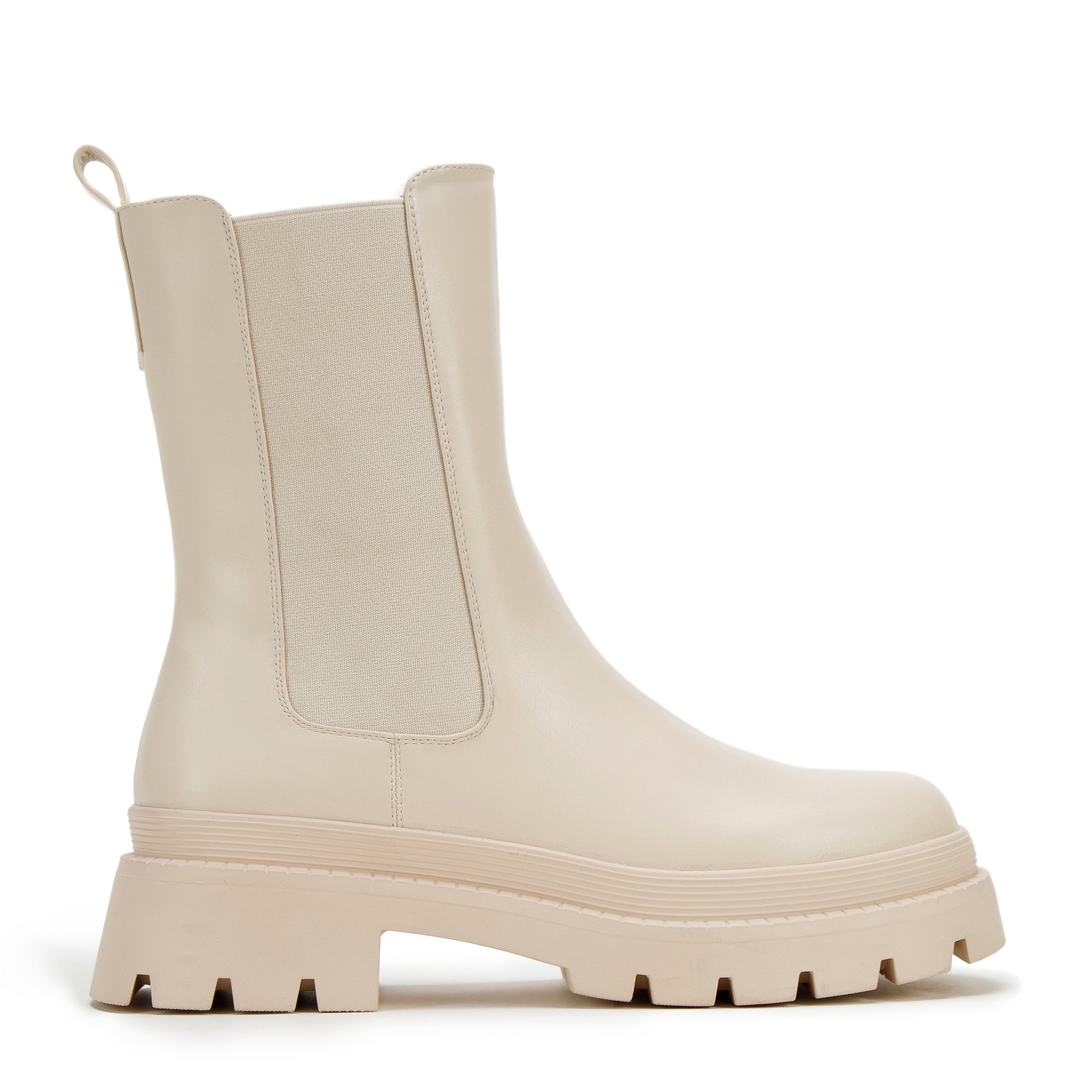 Damskie sztyblety z ekoskóry na grubej platformie kremowe